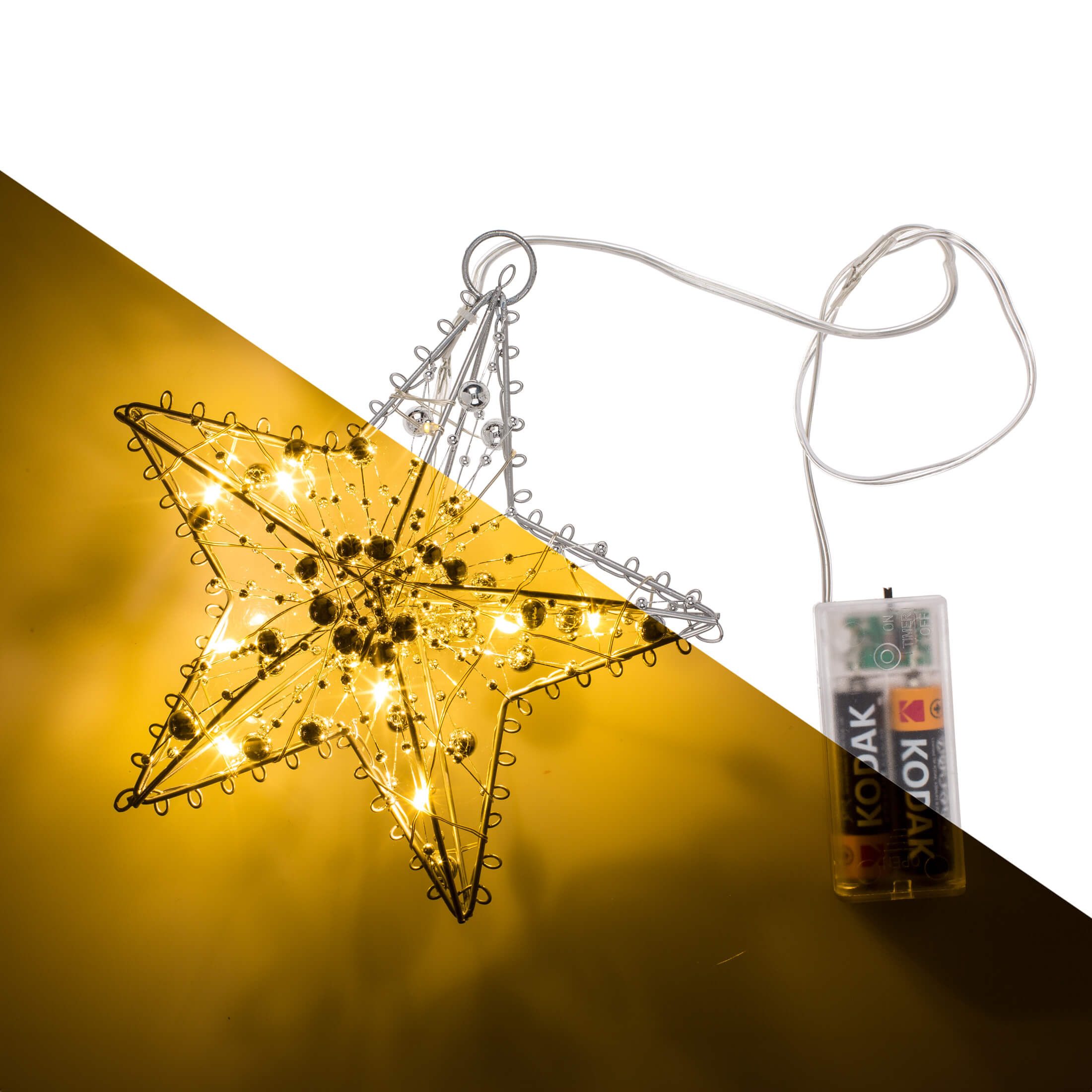 Out of the Blue LED Dekolicht LED-Weihnachtsdeko: Metall-Stern mit Timer, zum Aufhängen, 10 LEDs, Timer, Ein-/Ausschalter, LED, Warmweiß