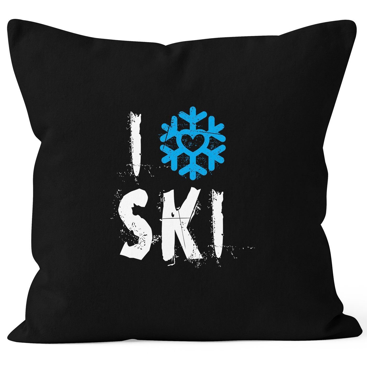 Ski MoonWorks Ski-Fahrer Kissen-Bezug Ski Love Deko-Kissen schwarz Kissen-Hülle liebe MoonWorks® Wintersportler Baumwolle Ich Dekokissen I