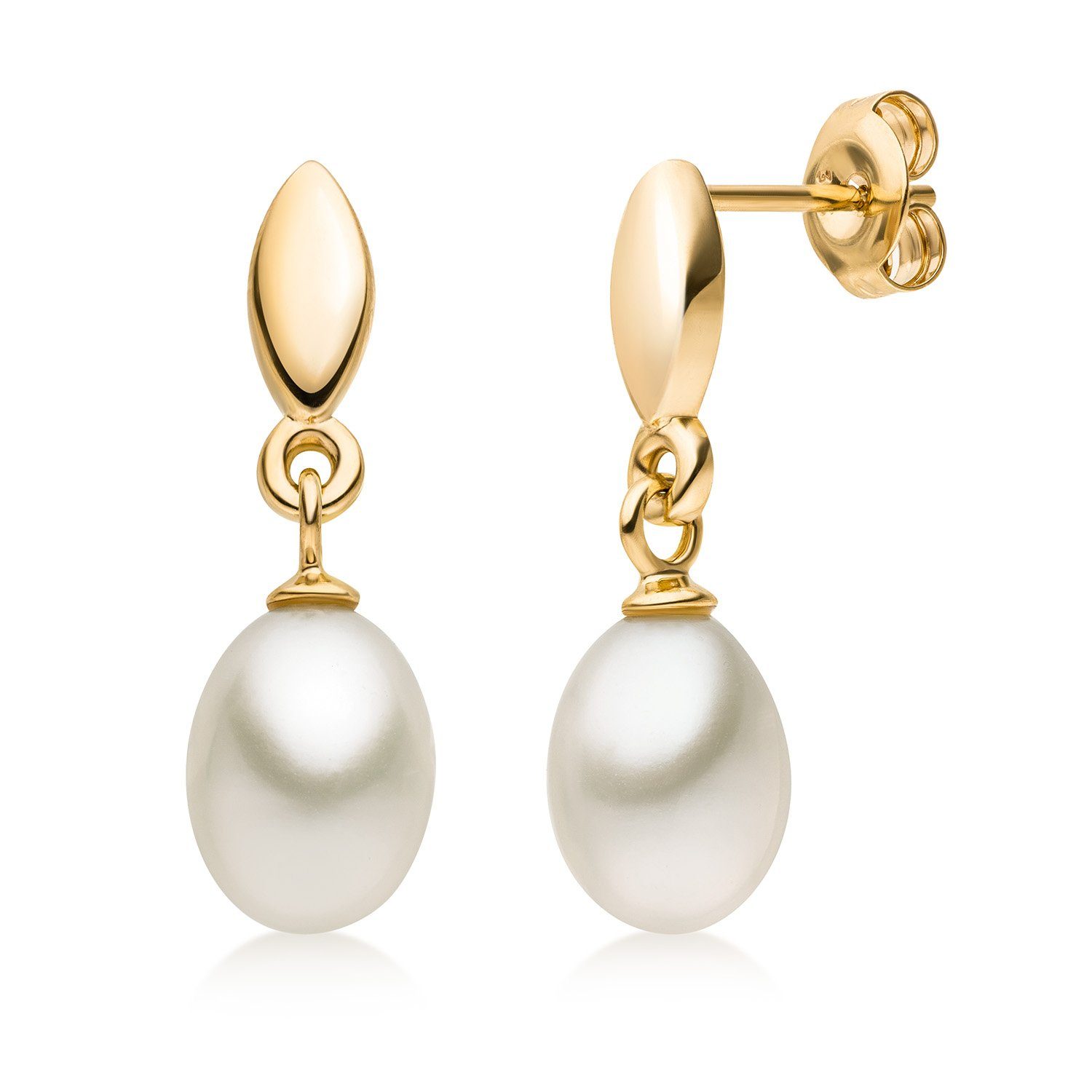 Materia Paar Ohrstecker Damen Perlen Ohrringe mit Süßwasserzuchtperlen GO-11, 333 Gelbgold