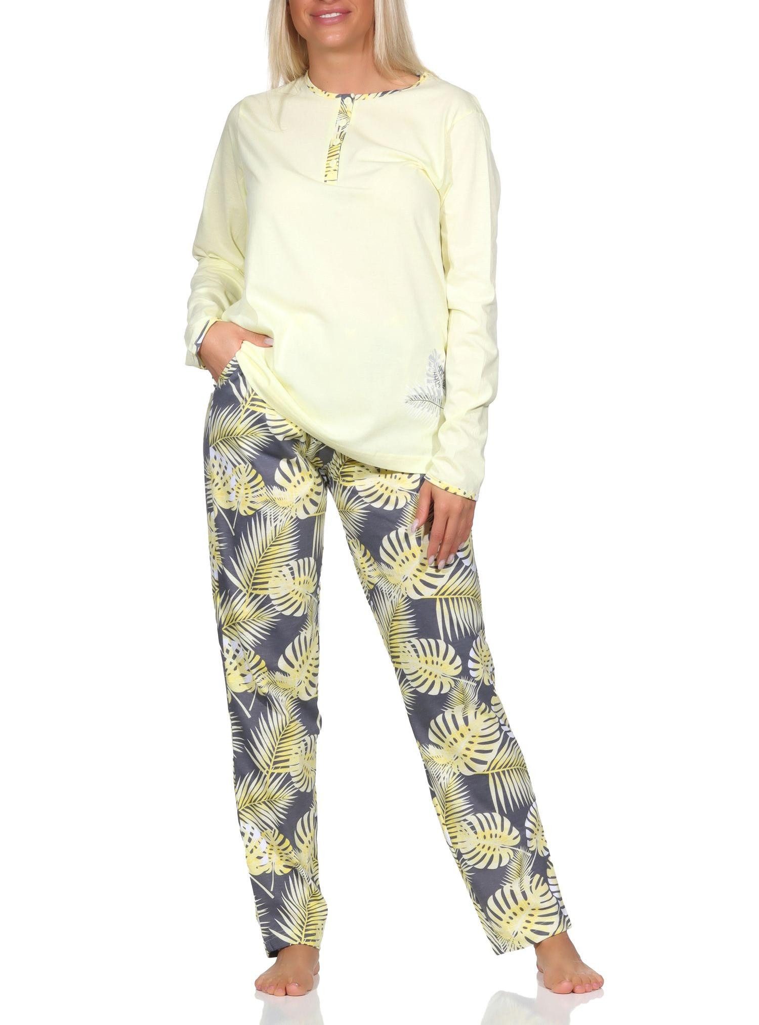 Pyjama Normann Damen langarm Schlafanzug Pyjama mit Hose in floralem Print