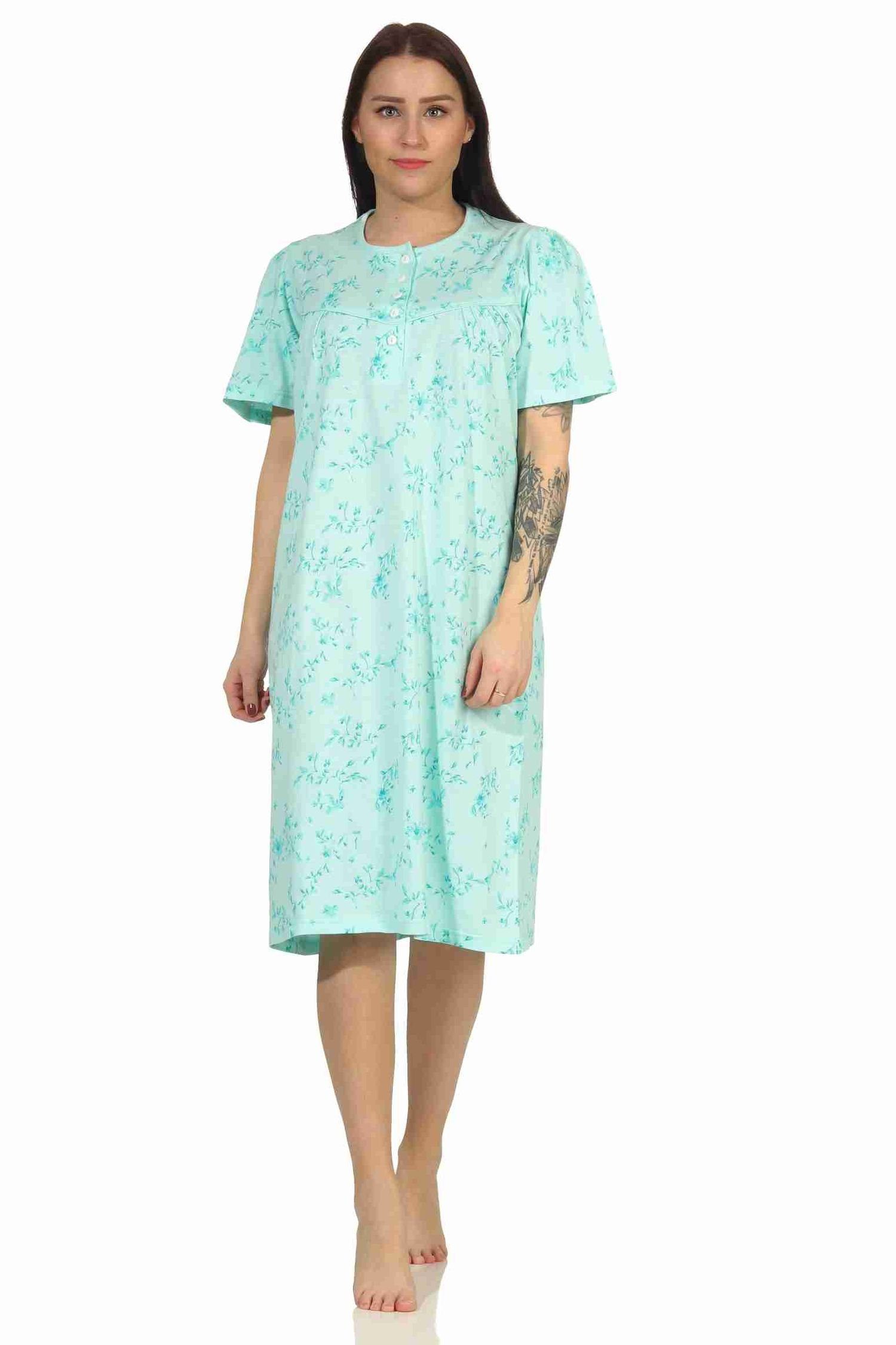 RELAX by Normann Nachthemd Frauliches Länge Nachthemd mit in Damen cm Knopfleiste grün