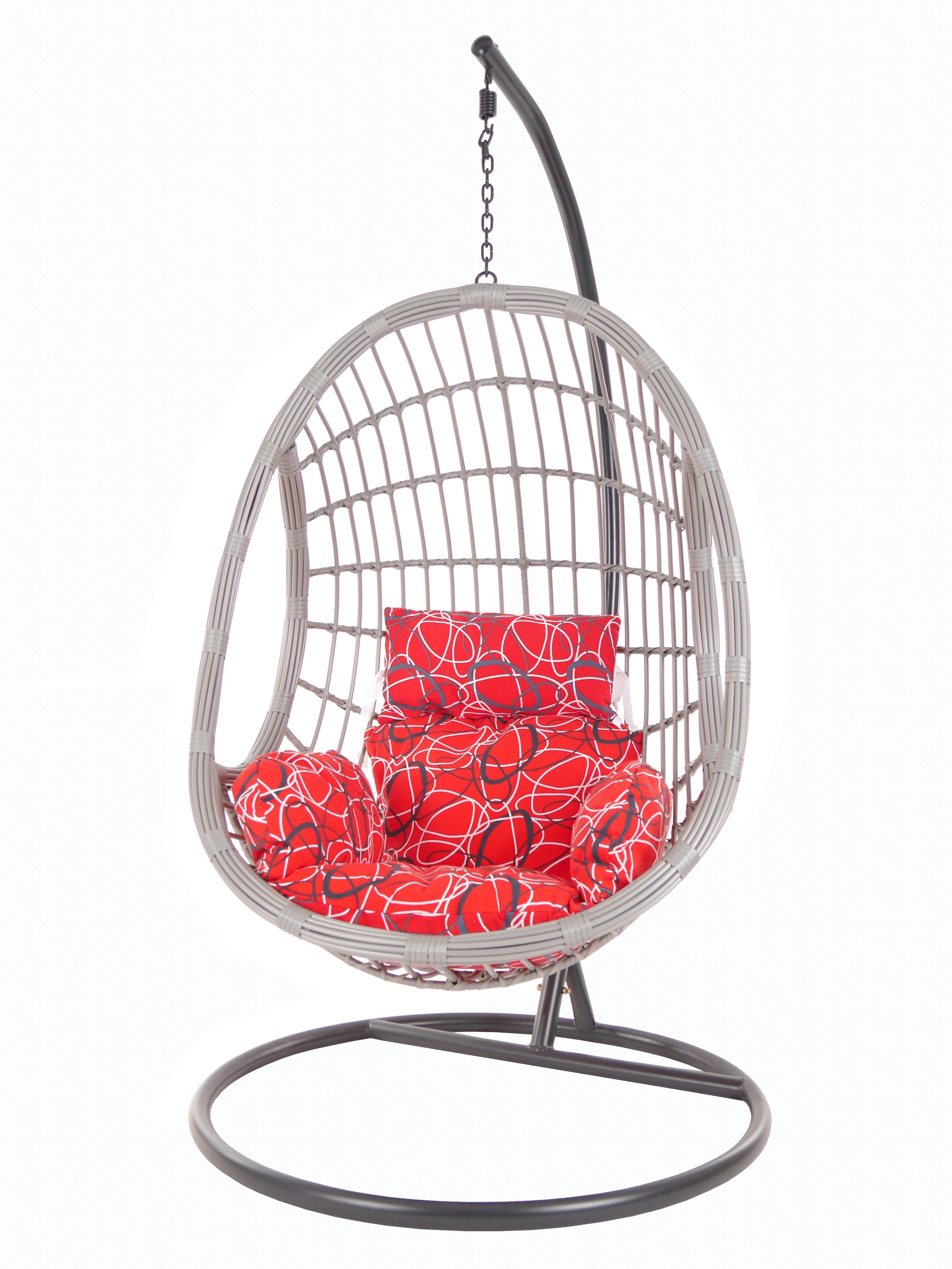 Loungemöbel, rot gemustert PALMANOVA Swing Hängesessel KIDEO und Hängesessel frizzy) Gestell Chair, (3088 lightgrey, red Kissen mit