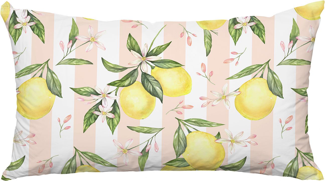 queence Dekokissen Zitronen Rosa gestreift, Premium Outdoor Kissenbezug; Format: 60x40 cm