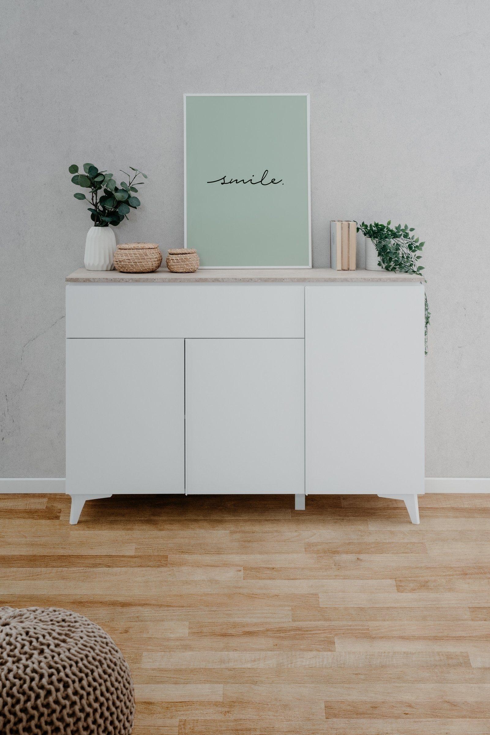 Finori Kommode in Sandstein / weiß - 133x92x40cm (BxHxT)