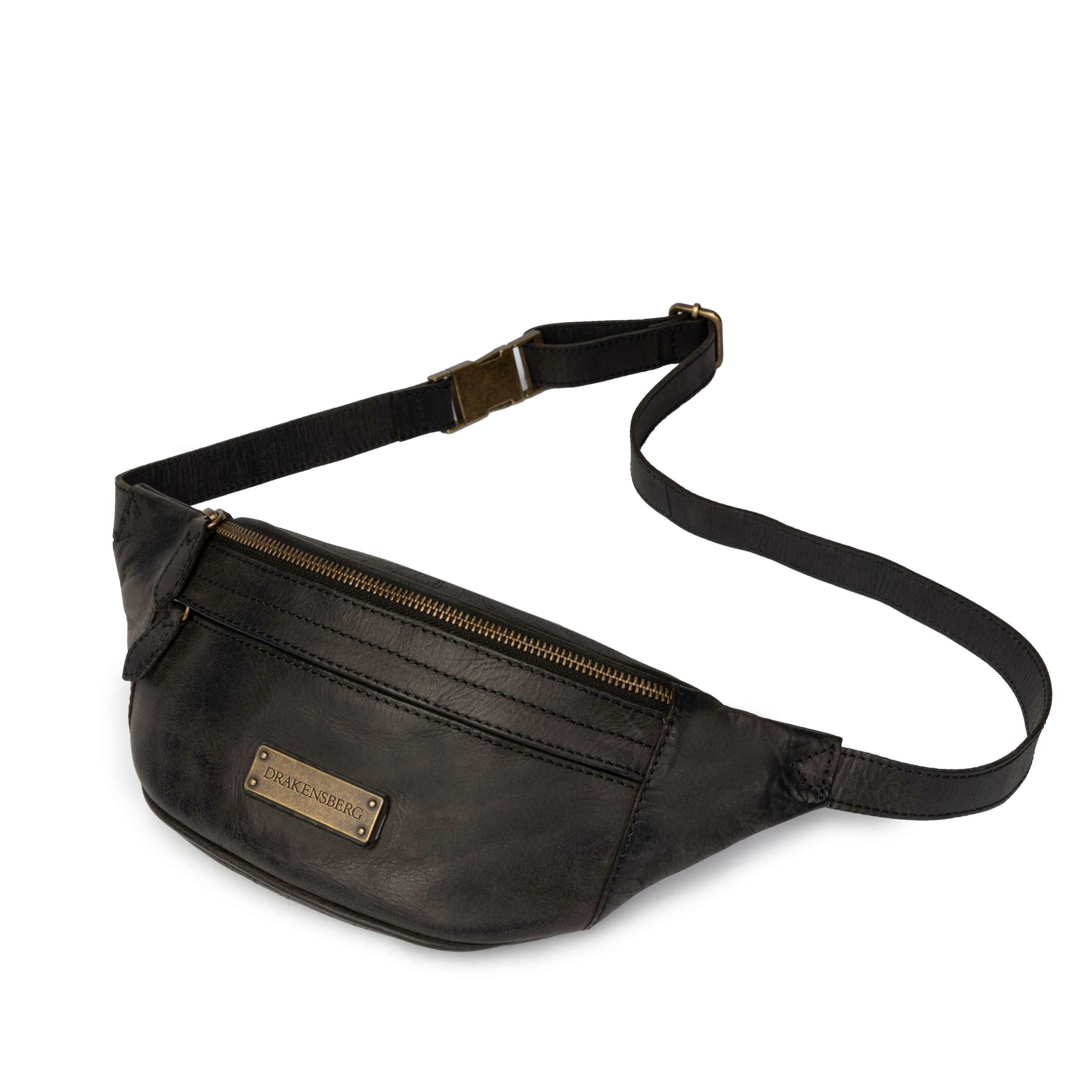 DRAKENSBERG Bauchtasche »Mel« Vintage-Schwarz, Damen, Herren, elegante Hüfttasche, Gürteltasche, Sling Bag aus Leder