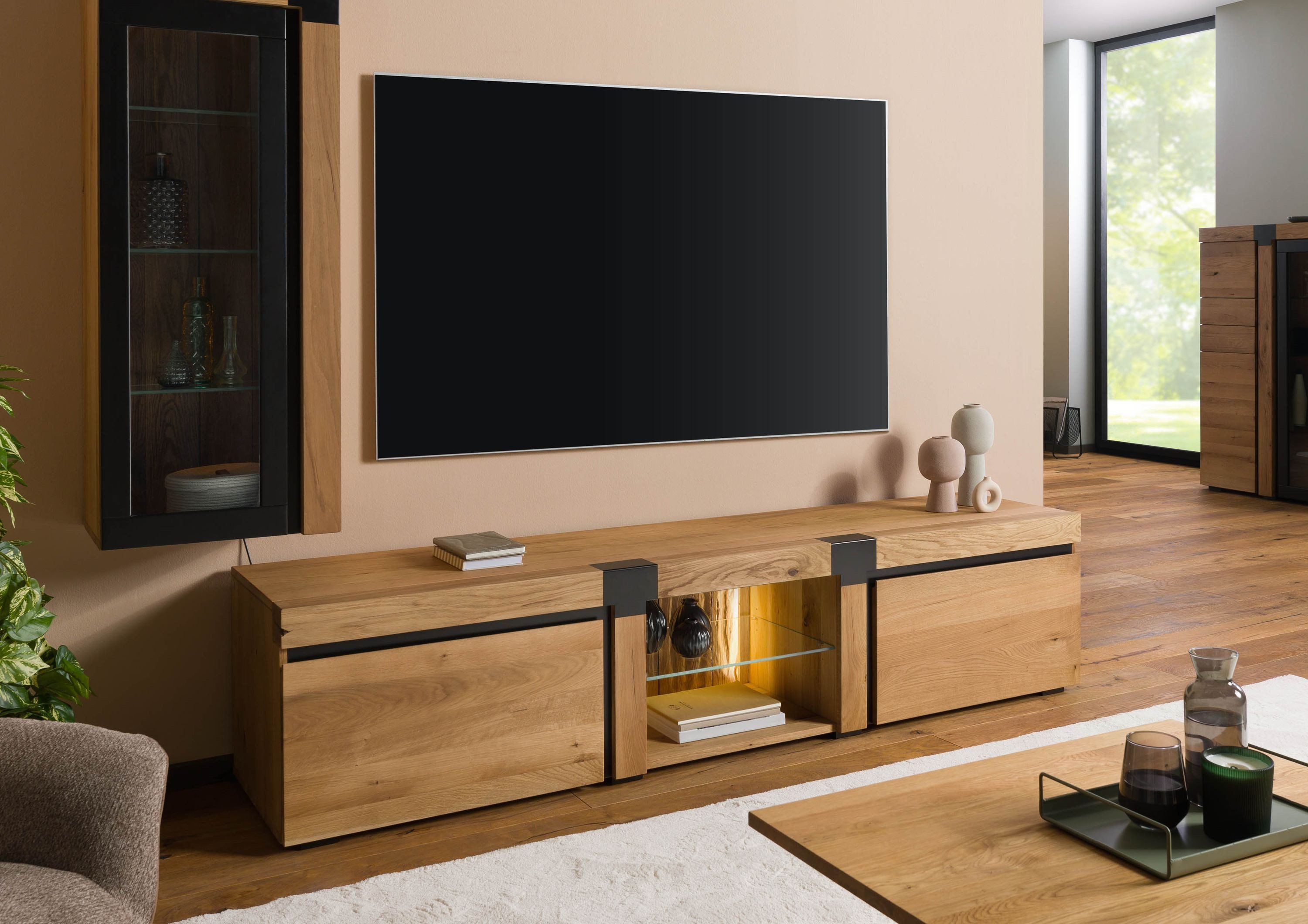 Massivmoebel24 TV-Board ROTTERDAM (Massivholz), Wildeiche 220x48x50 natur geölt ROTTERDAM #122