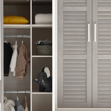 Lomadox Kleiderschrank AVON-78 Kiefer massiv, weiß grau, 2 Türen, 2 Kleiderstangen, Einlegeböden