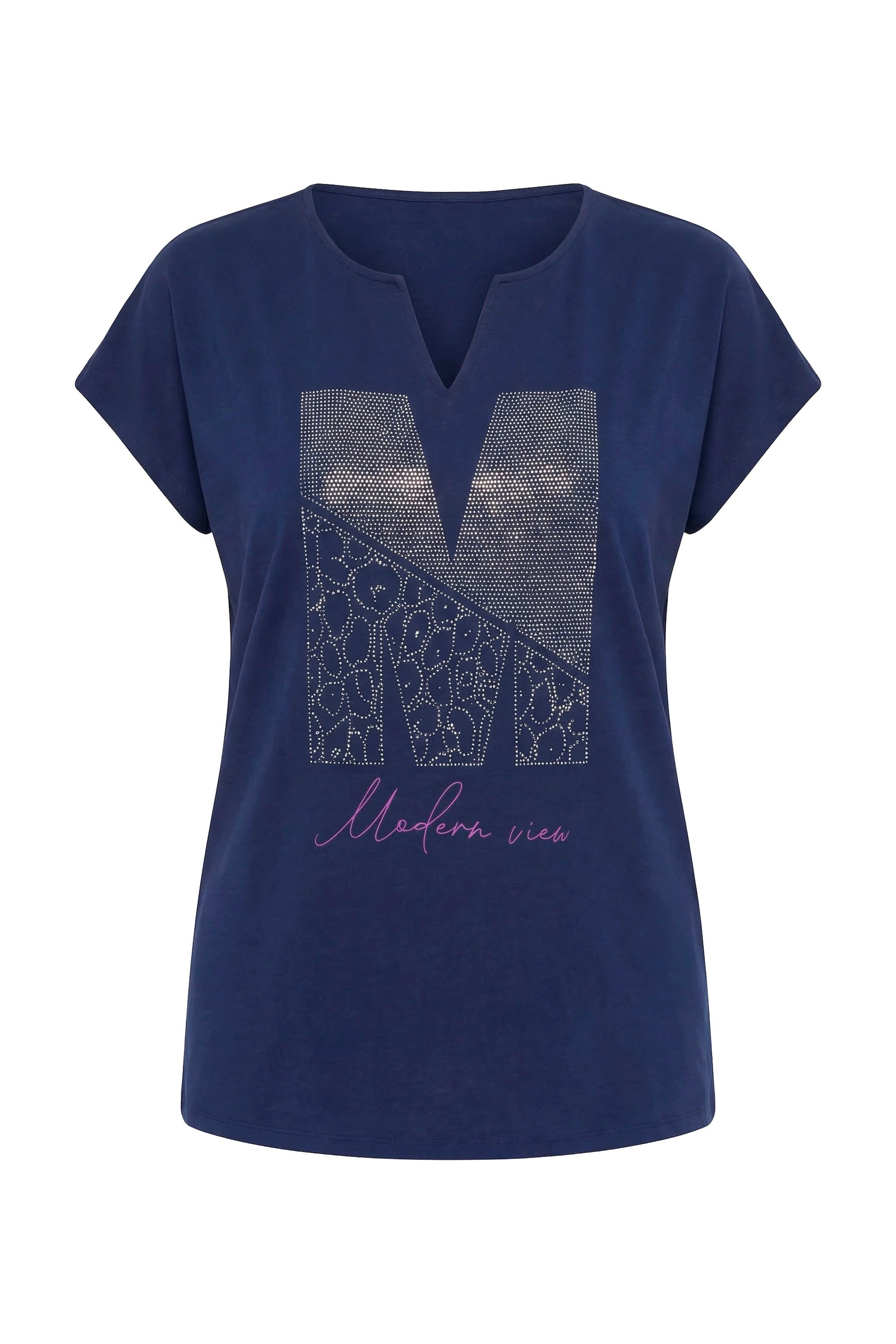 T-Shirt T-Shirt Ziersteine Oversized Tunika-Ausschnitt