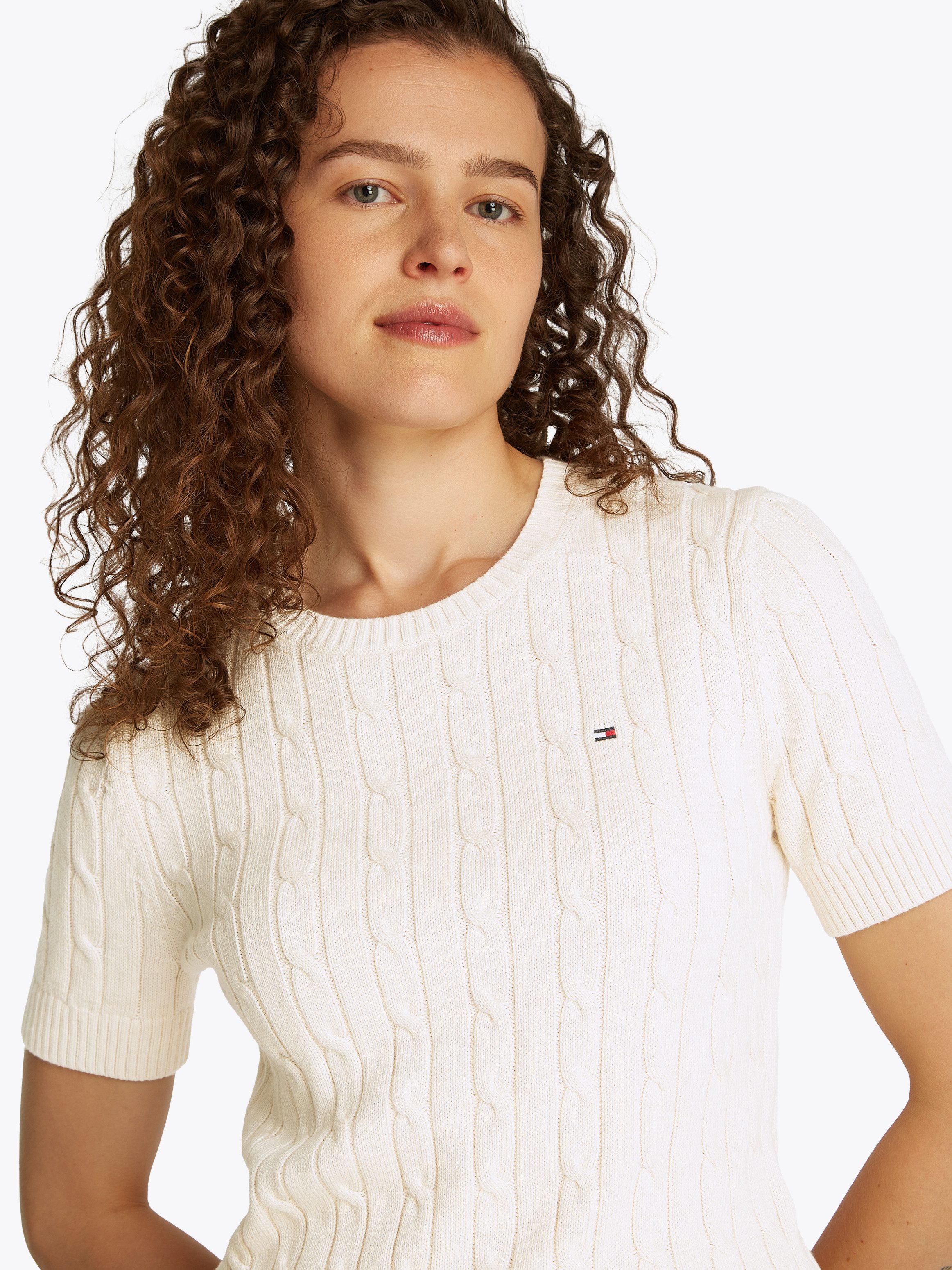 Tommy Hilfiger Kurzarmpullover 1985 CO MINI CABLE C-NK SS SWT in tollem Str günstig online kaufen