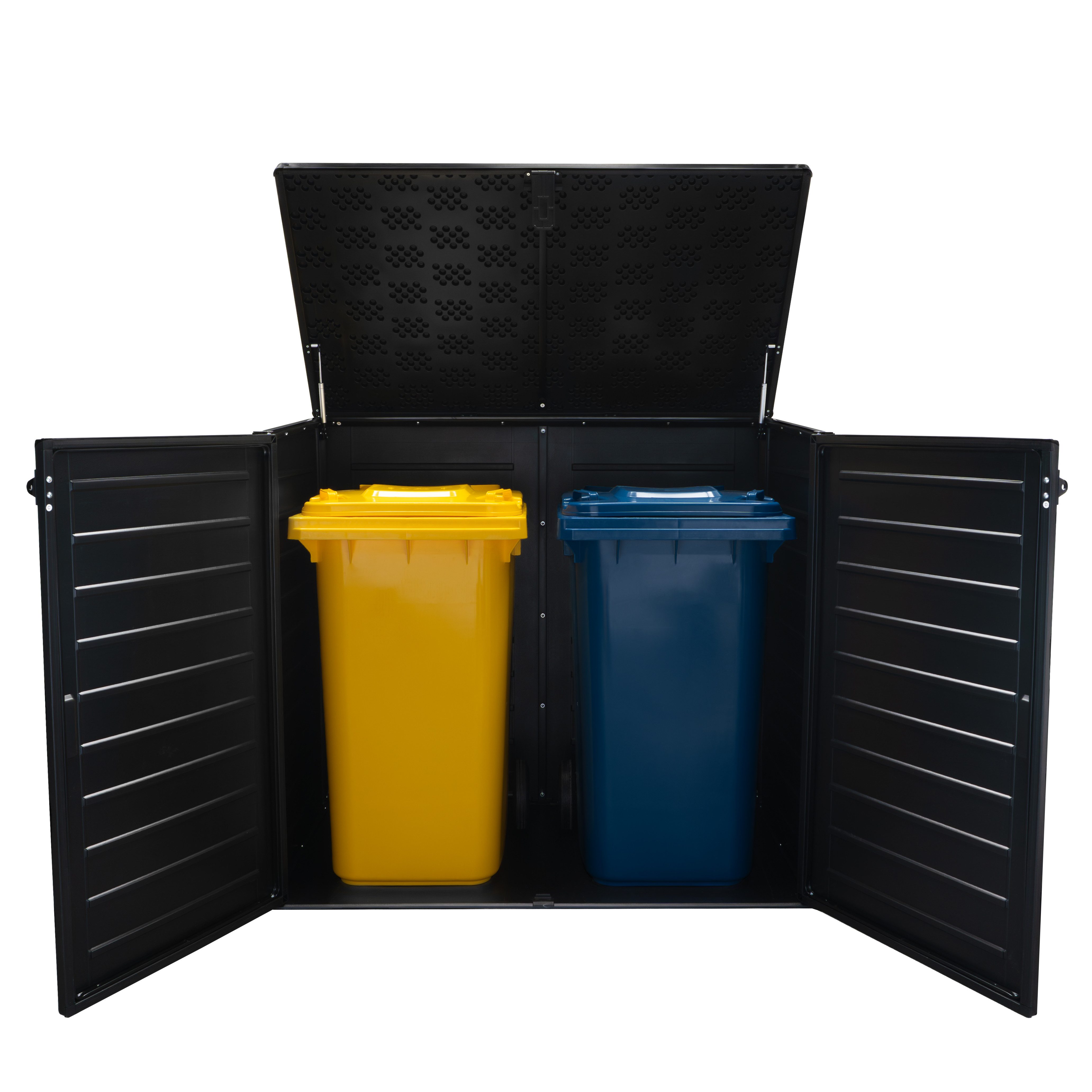 Koll Living Mülltonnenbox Tilia, 1170 Liter, Schwarz, für 2x 240 Liter Mülltonnen, mit Gasdruckfedern, abschließbar, pflegeleicht, wartungsfrei