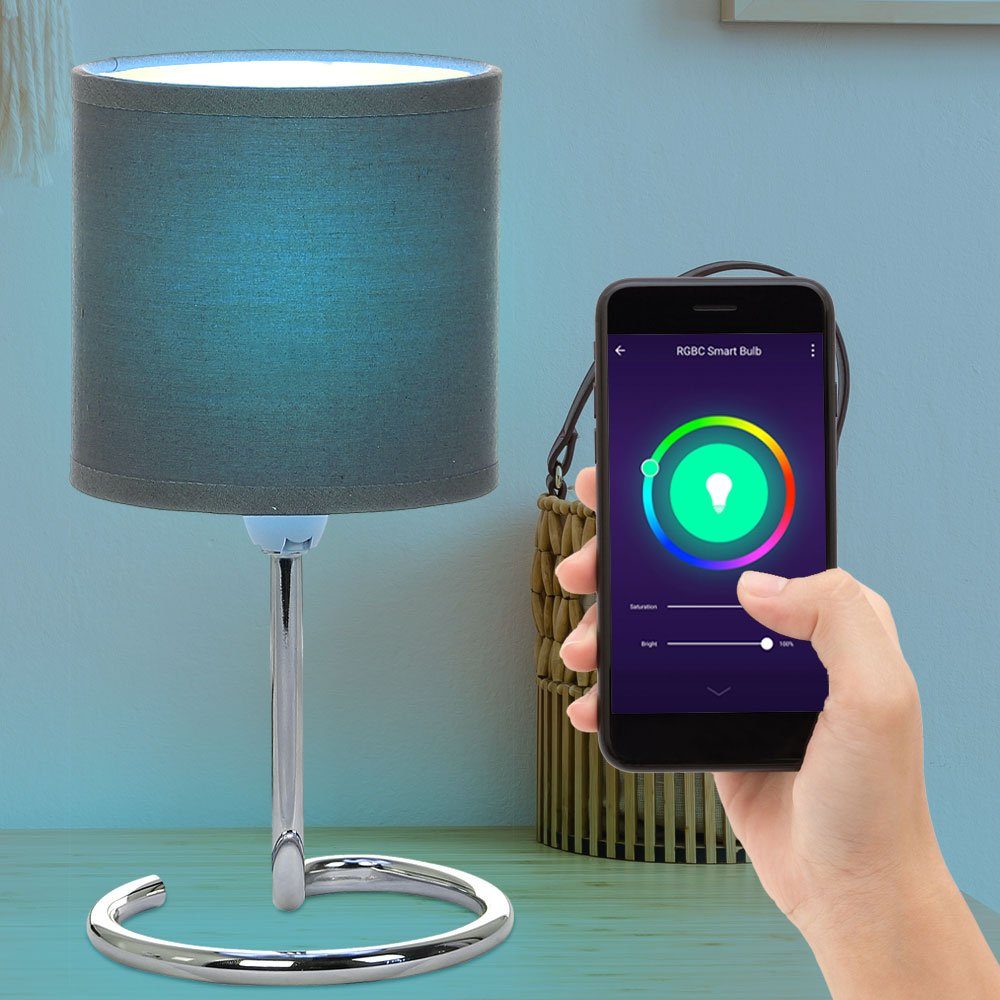 etc-shop Smarte LED-Leuchte, Tisch Lampe Ess Zimmer grau Textil Lese Lampe  App Handy