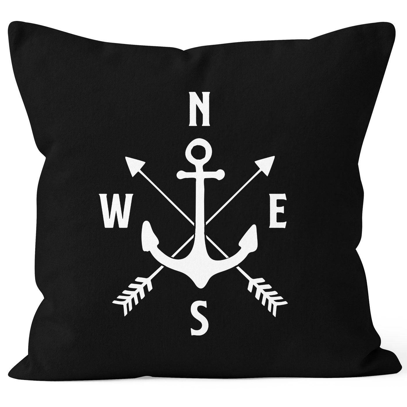 Arrows Dekokissen Maritimer schwarz Kissen-Hülle MoonWorks Baumwolle Kompass Deko-Kissen Kissen-Bezug Anker MoonWorks®