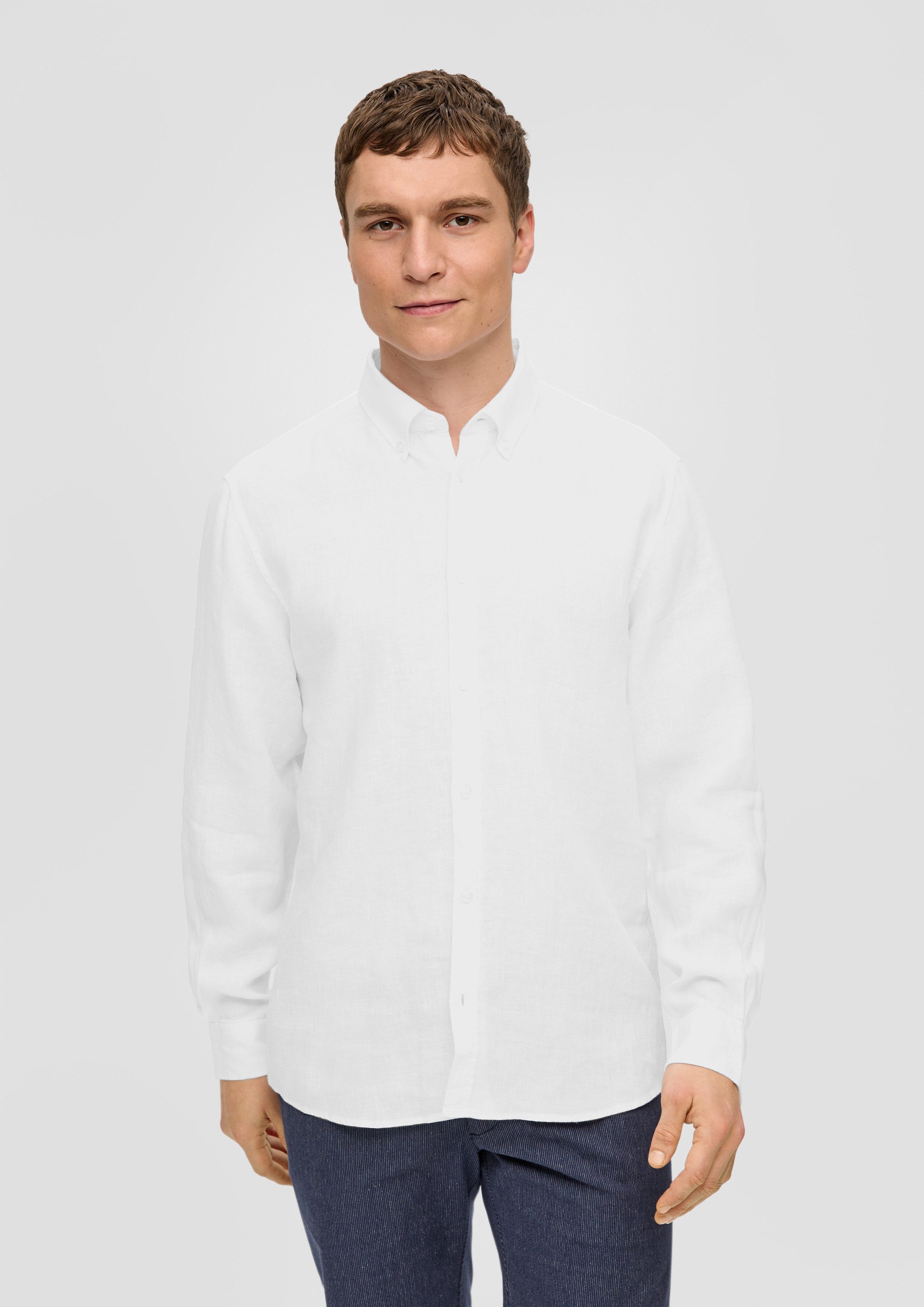 s.Oliver Langarmhemd Hemd Leinenhemd mit Button-Down-Kragen