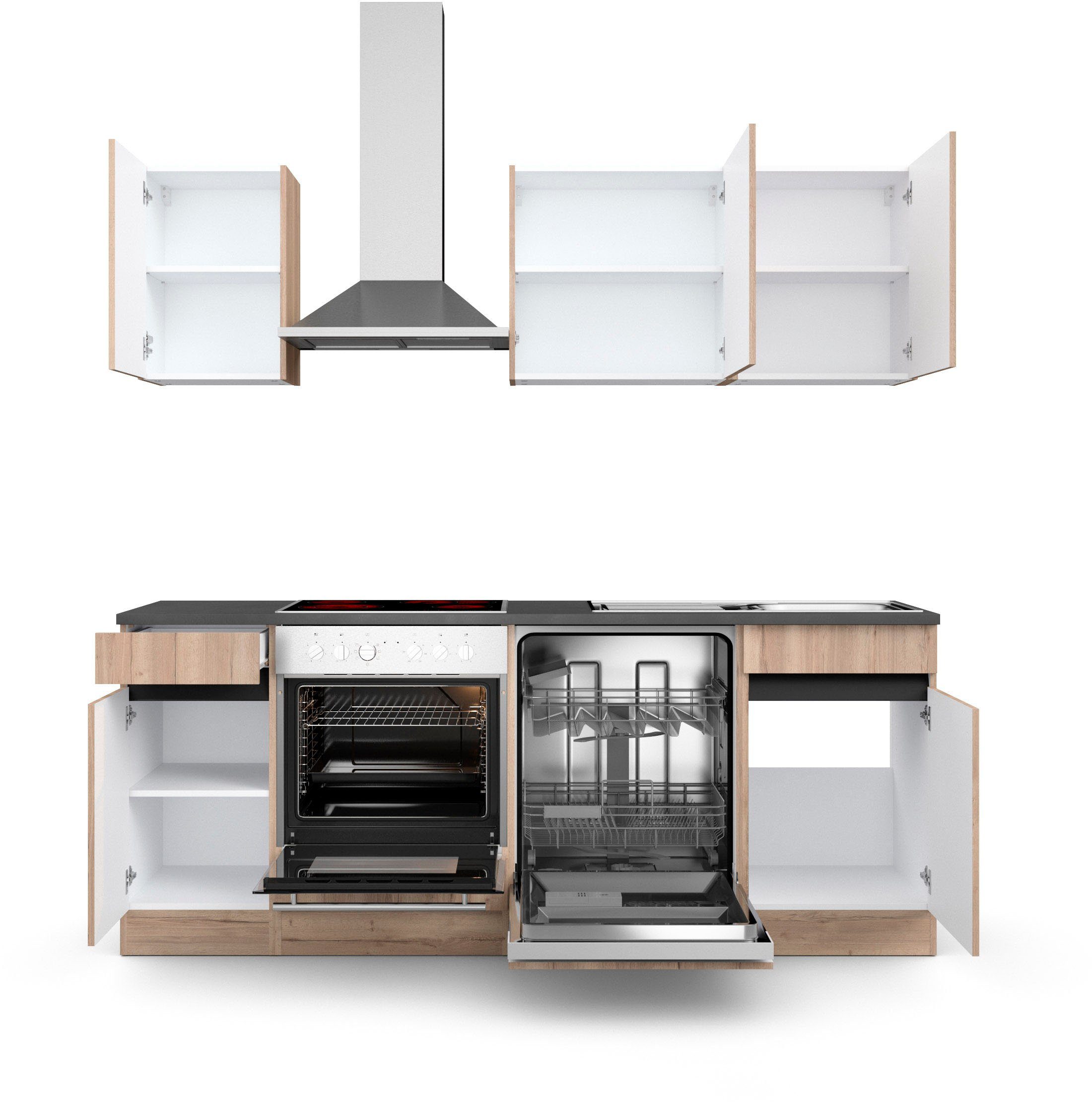 OPTIFIT Küche Safeli, Breite | oder ohne Hanseatic-E-Geräte wildeiche mit wahlweise wildeiche/wildeiche 210 cm