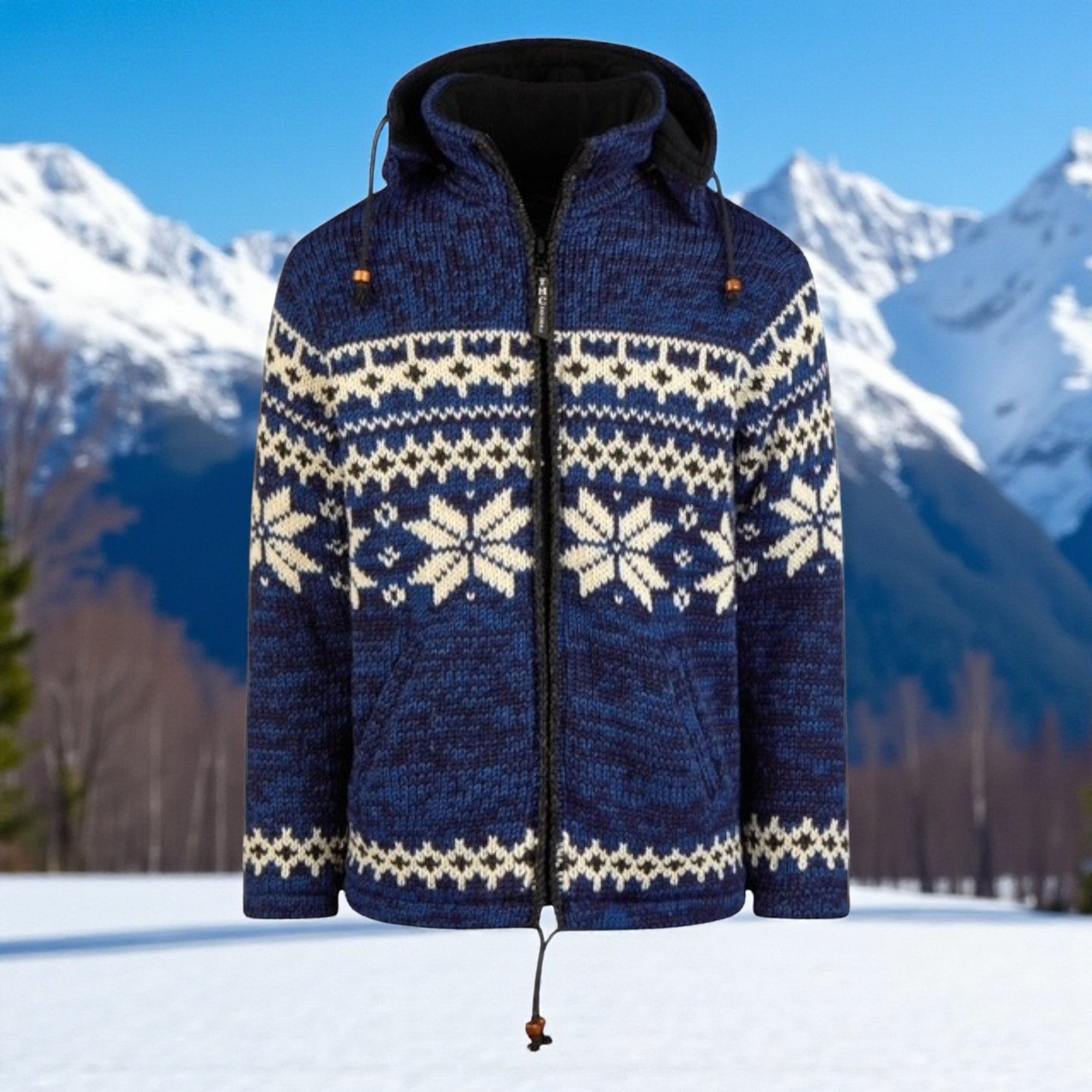 THC Natural Line Strickjacke THC Schafwollstrickjacke Norweger blau 605 (1 Stück, 1-tlg., 1 Stück) abnehmbare Kapuze