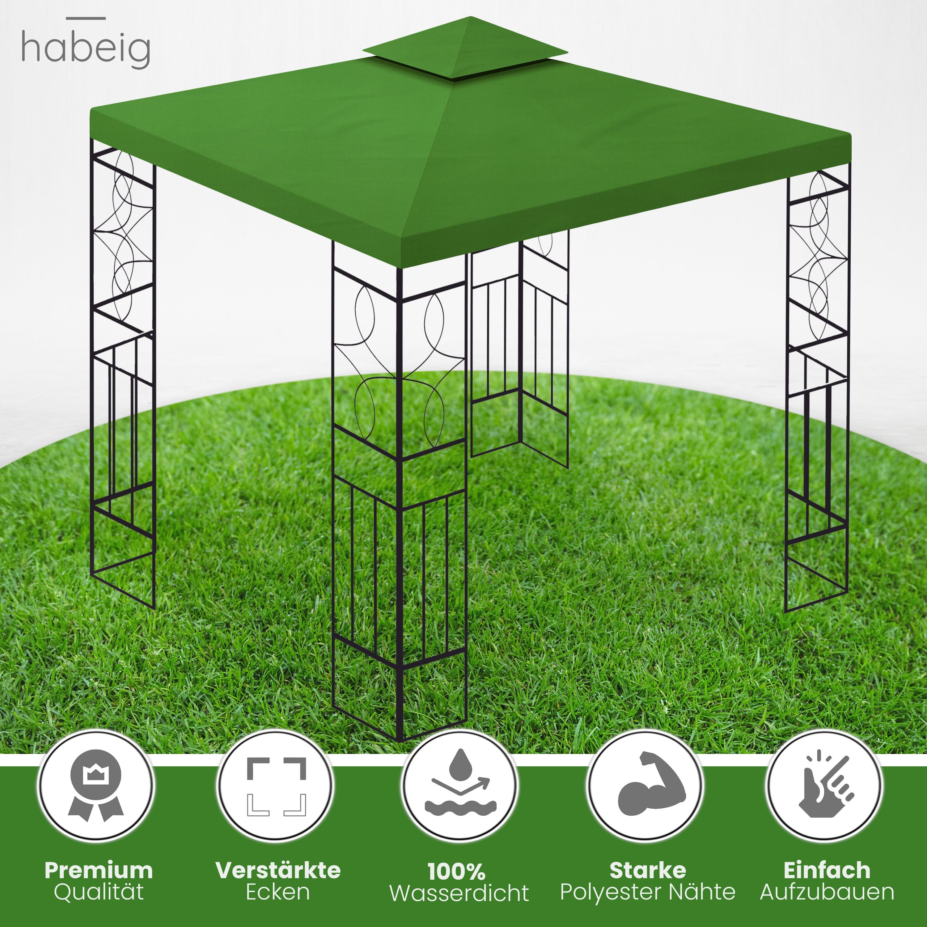 habeig Pavillon WASSERDICHTER Pavillion Romantika 3x3m Metall inkl. Dach wasserfest, (inkl. Dach und Gestell), 100% wasserdicht