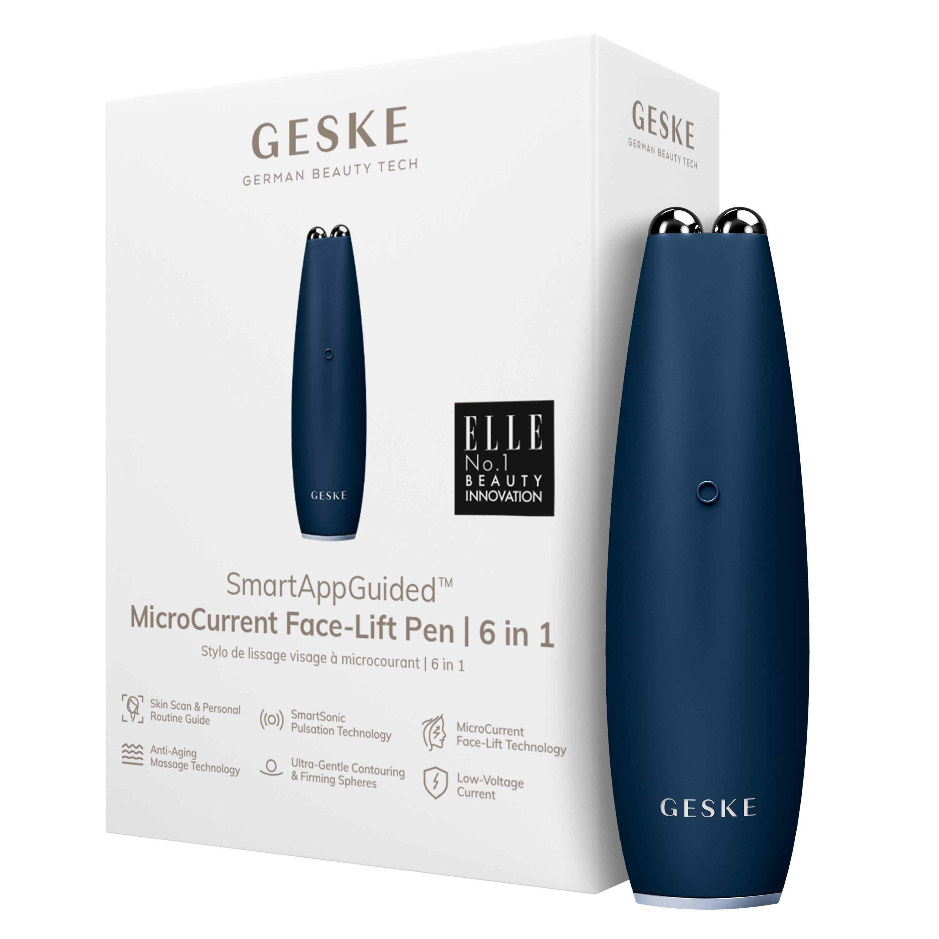 GESKE German Beauty Tech Enhancer SmartAppGuided™ MicroCurrent Face-Lift Pen 6 in 1, Packung (Gerät & USB-Ladekabel), 2-tlg., Gerät inkl. kostenloser APP (SmartAppGuided Device), Mit der GESKE App erhältst Du deine personalisierte Hautpflegeroutine. Midnight