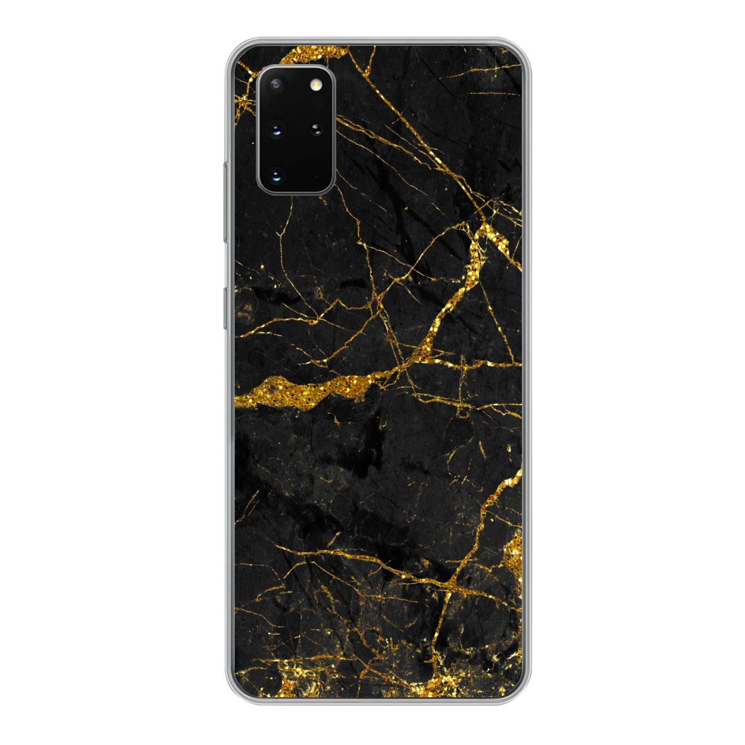 MuchoWow Handyhülle für Samsung Galaxy S20 Plus Marmor - Gold - Schwarz - Marmoroptik - Lu, Phone Case, Silikon, Schutzhülle Dünn