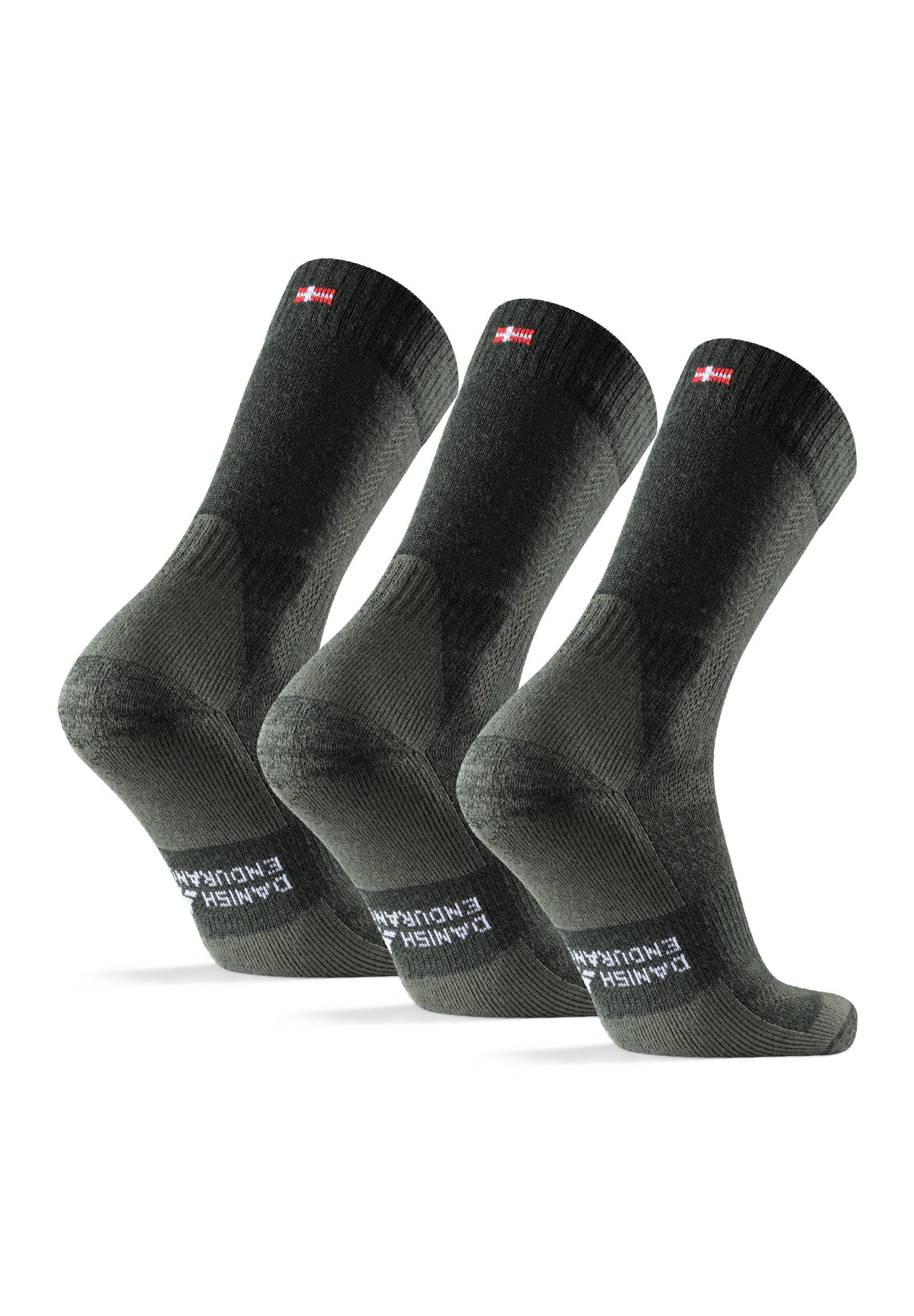 DANISH ENDURANCE Wandersocken Merino green für (Packung, Socks forest Classic & Herren, Kinder Damen Hiking 3-Paar) Anti-Blasen