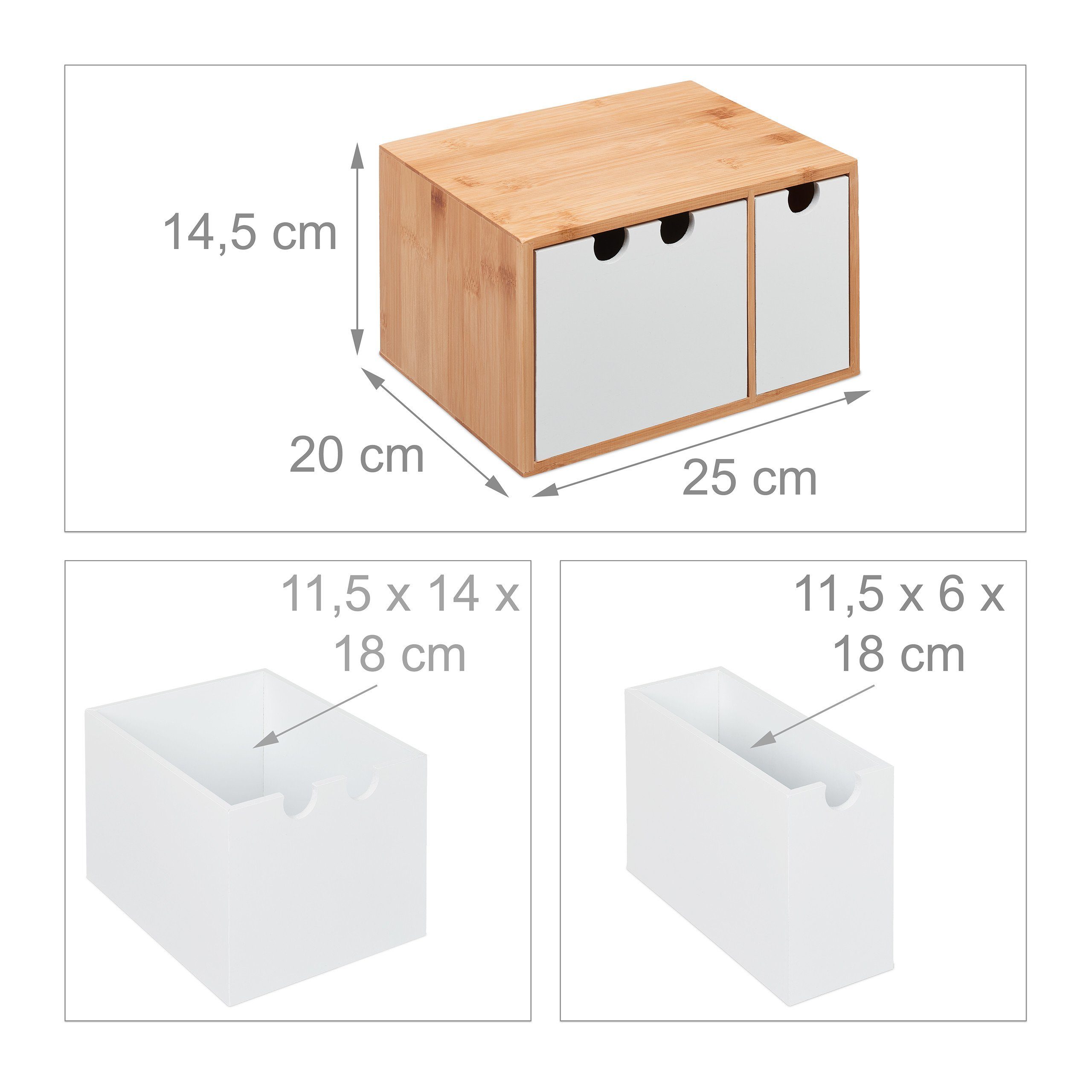 2 Bambus Fächer relaxdays Schubladenbox Organizer MDF &