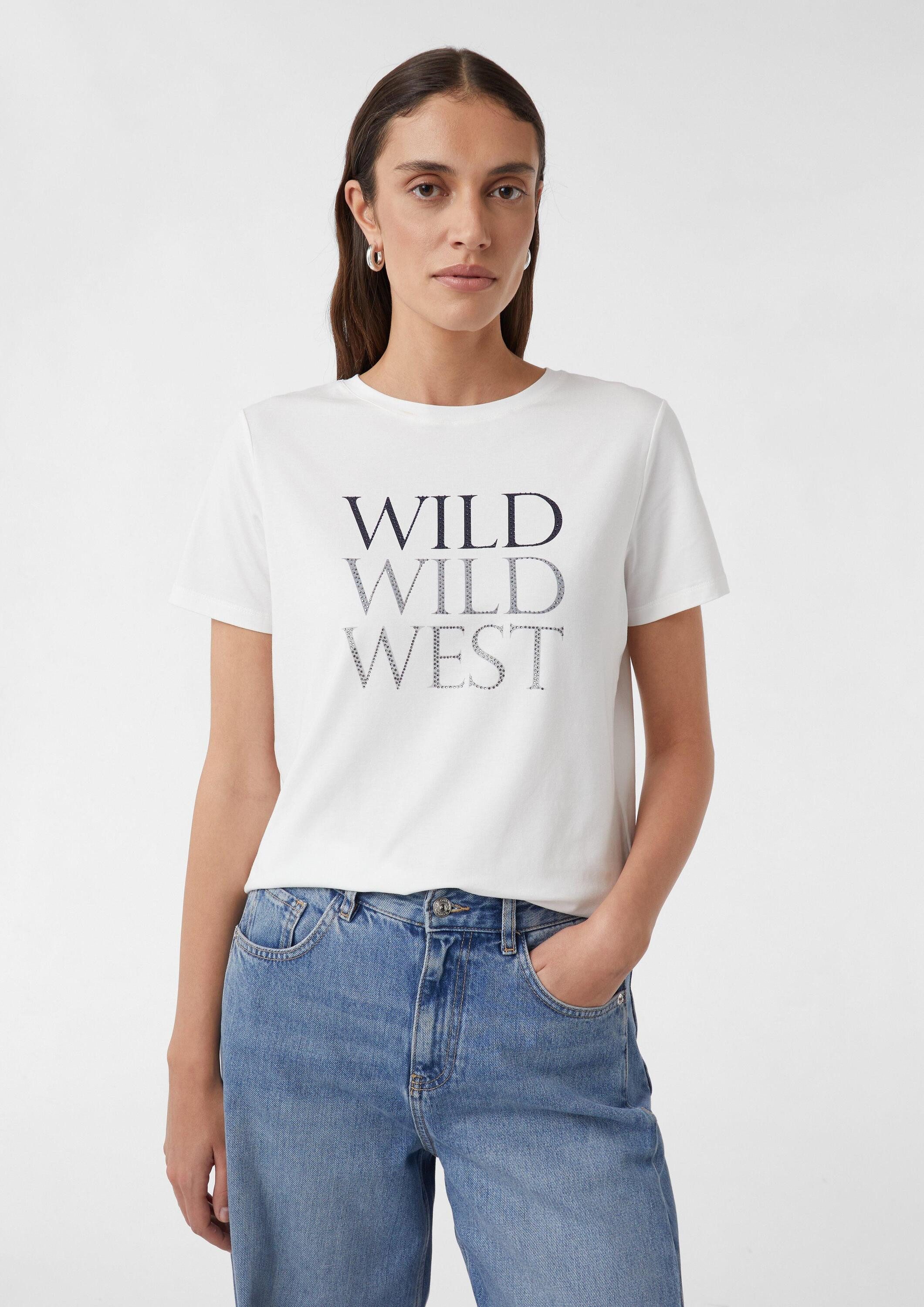 comma Kurzarmshirt T-Shirt T-Shirt mit Frontprint aus Baumwollmix