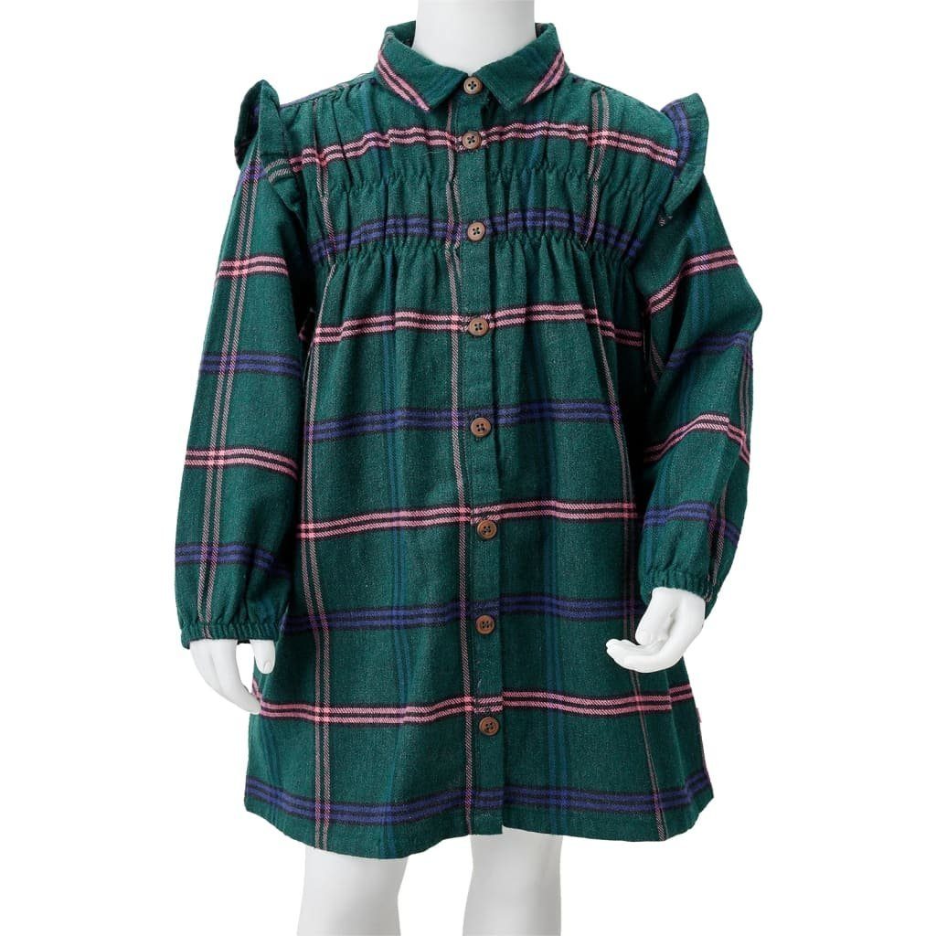 Kinderkleid A-Linien-Kleid und 116 Ärmeln vidaXL Dunkelgrün mit Rüschen Langen