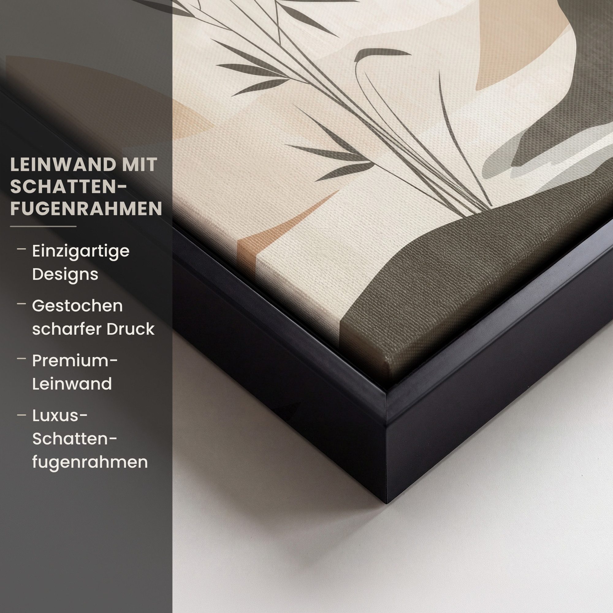OneMillionCanvasses® Leinwandbild mit Rahmen - Japandi - Landschaft - Beige, Fotodruck (1 St), Leinwand Bilder Klein, Wand Dekoration Aesthetic 20x20cm – Bild 3 von 5