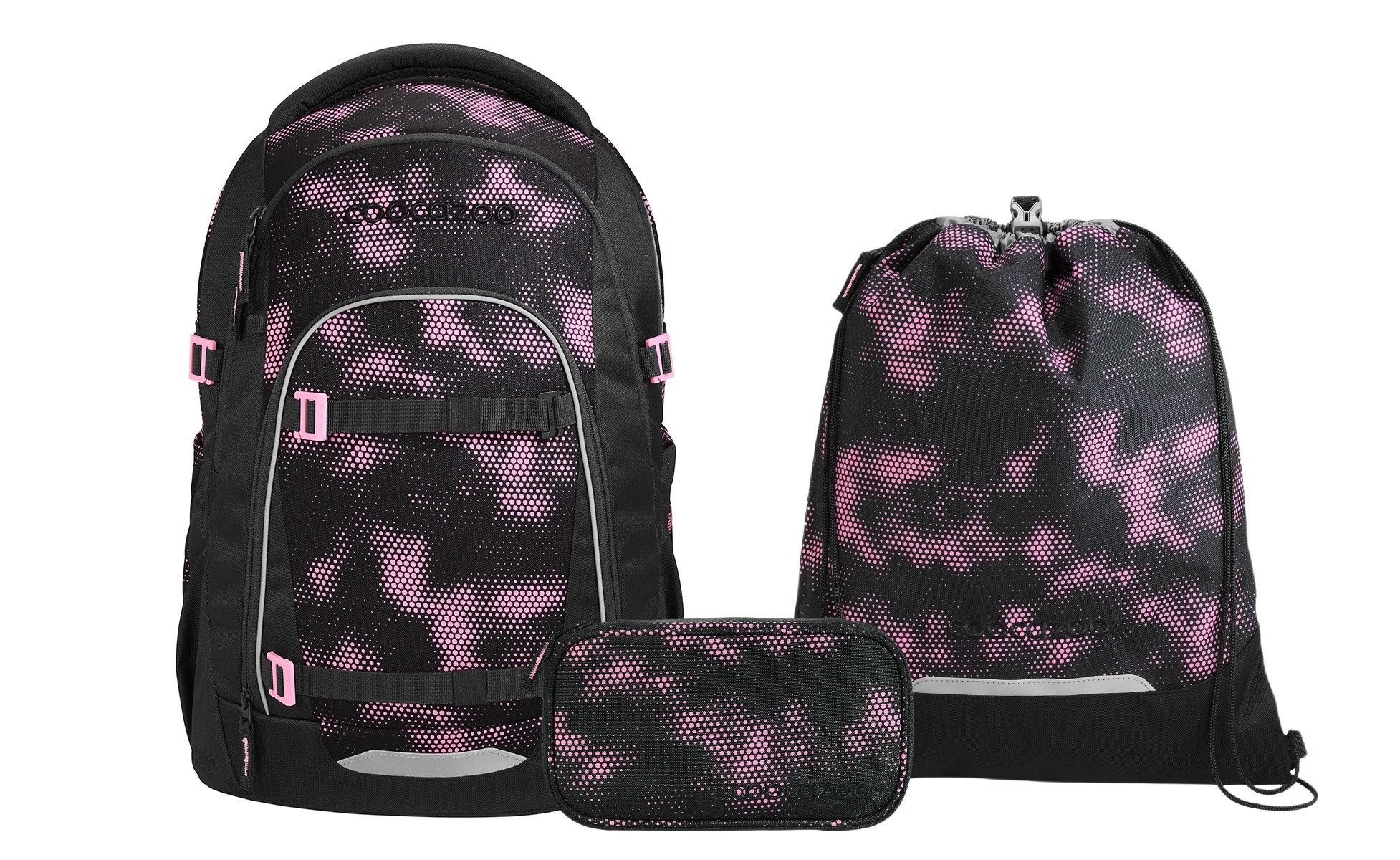 coocazoo Schulranzen Schulrucksack-Set MATE Pink Illusion 3-teilig (3-teilig), ergonomisch, Körpergröße: 135 - 180 cm, Easy-Grow-System