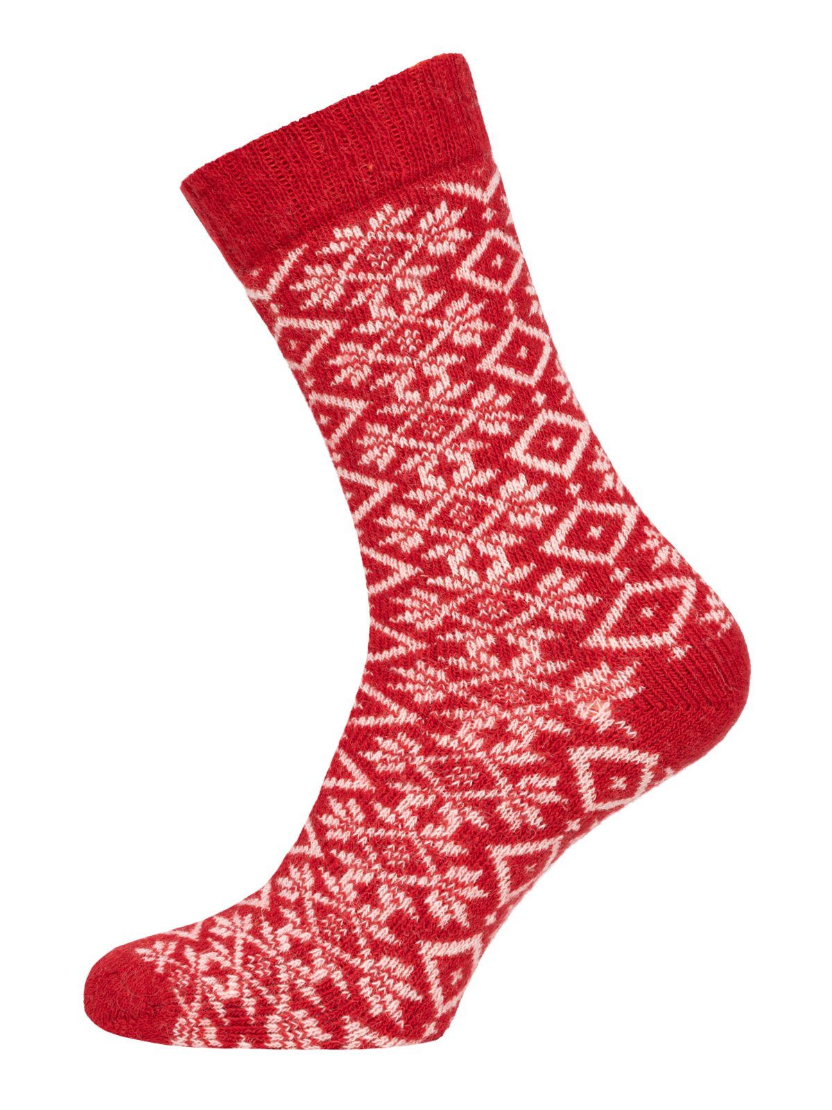 HomeOfSocks Socken Hygge Socken Dick Für Herren & Damen mit Wolle Dicke Socken Hyggelig Warm Mit Hohem 45% Wollanteil In Bunten Design Rot