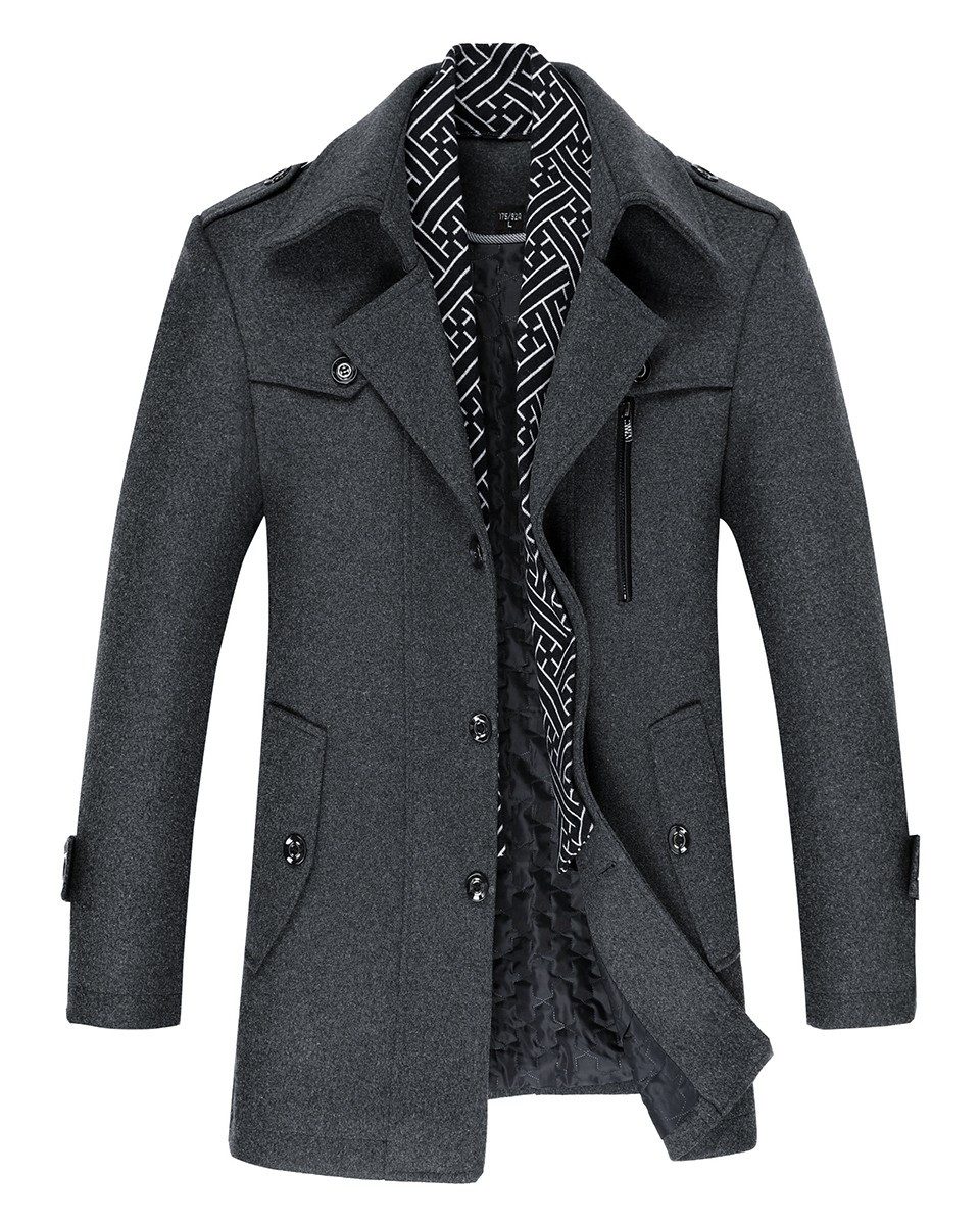 Allthemen Kurzmantel mit abnehmbarem Fake-Kragen Wintermantel Herren Wollma günstig online kaufen