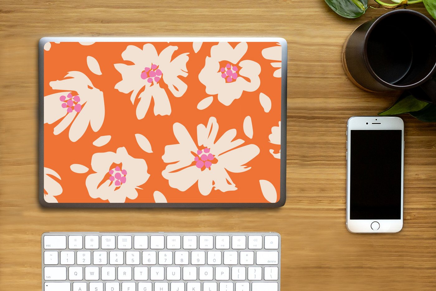 Thumbnail - MuchoWow Laptop-Aufkleber Blumen - Orange - Beige - Rosa - Abstrakt, (1tlg), Laptop Folien Cover, Aufkleber, Sticker, Sc...