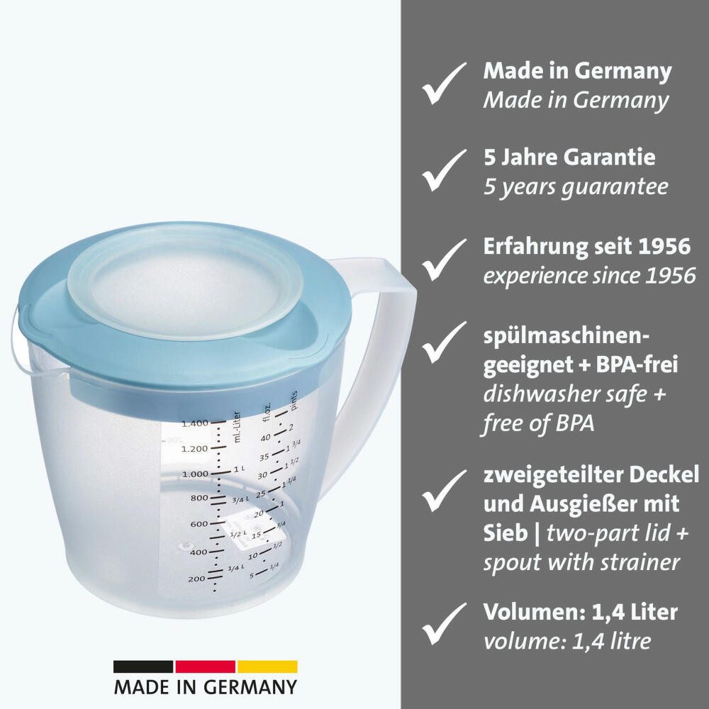 WESTMARK Rührschüssel mit Spritzschutz, Deckel und Ausgießer, Kunststoff, Füllvolumen: 1,4, PP