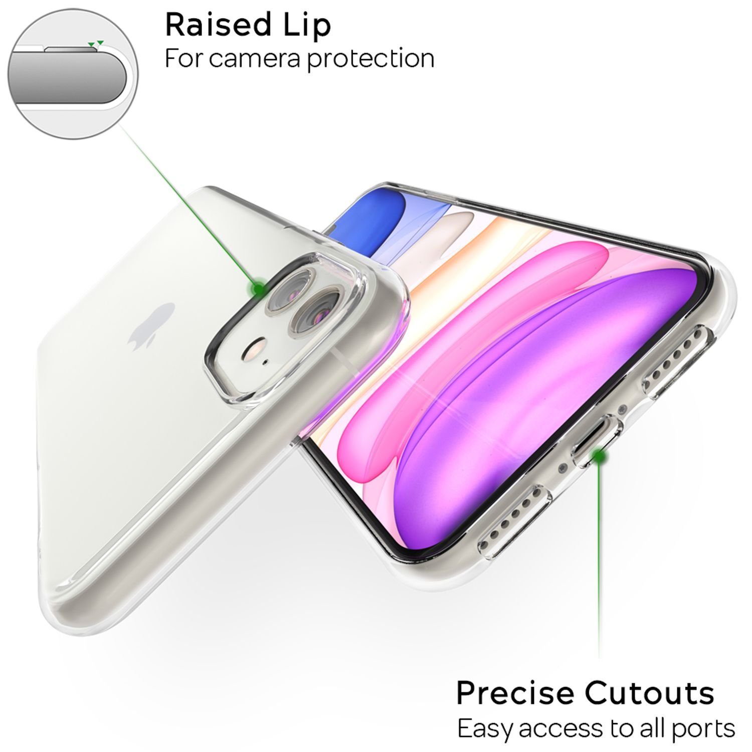 Nalia Smartphone-Hülle Apple iPhone 11 15,5 cm (6,1 Zoll), GLAZE Case - Transparentes Silikon, Anti-Watermark & Schlank