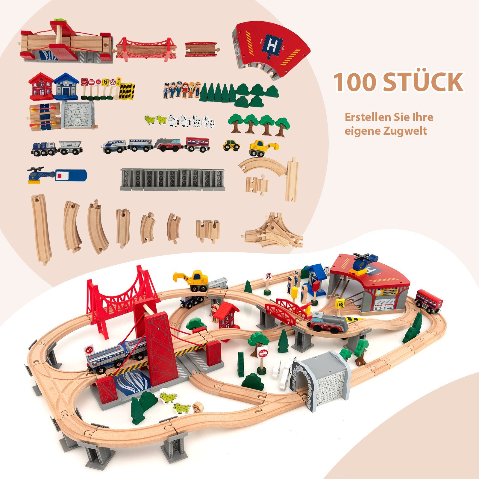 COSTWAY Spielzeug-Eisenbahn 100 TLG. Kindereisenbahn, (100-tlg), aus Holz günstig online kaufen