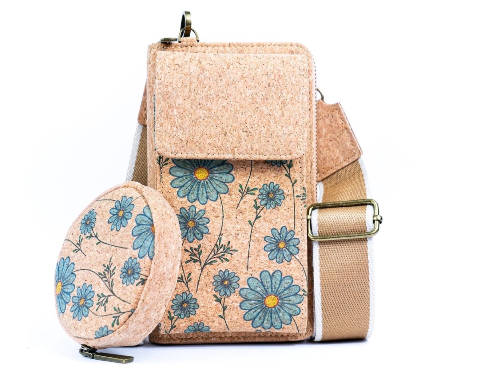 LK Trend & Style Handytasche Bedruckte Handytasche für Damen aus Naturkork (kleiner Geldbeutel, praktisch für den Alltag), Vegan, angenehmes Korkmaterial aus Portugal