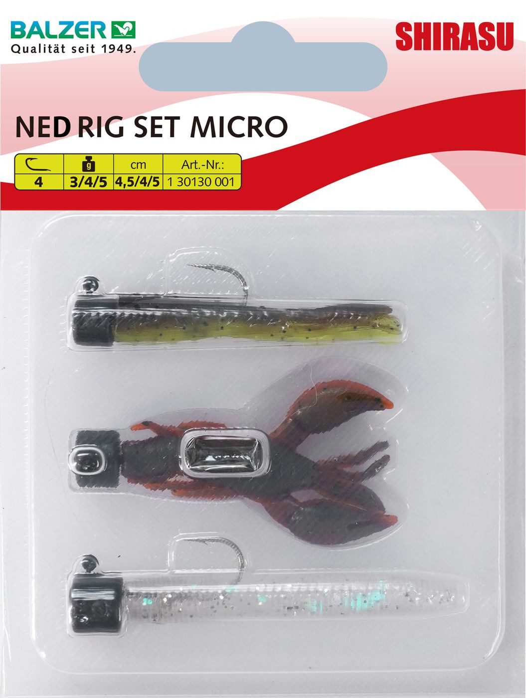 Balzer Kunstköder Balzer Micro Ned Rig Set 4,5cm 3g, 4g, 5g - 3 Gummiköder mit Jigkopf