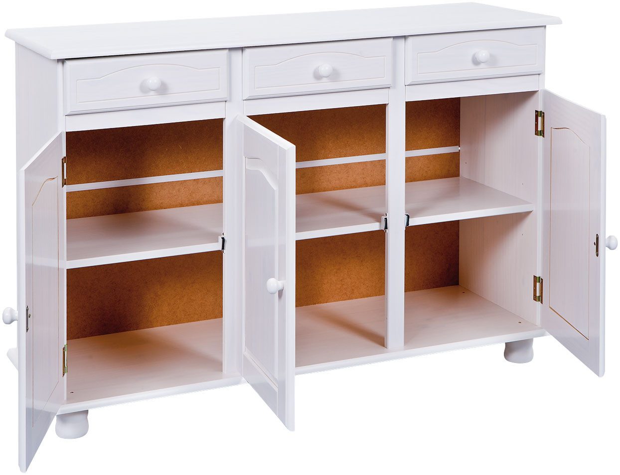 Inter Link Sideboard Alpine Living Kiefer Massivholz, Kommode mit 3 Türen 3 Schubladen (1 St), Anrichte im Landhausstil, BxTxH: 130 x 43 x 87 cm
