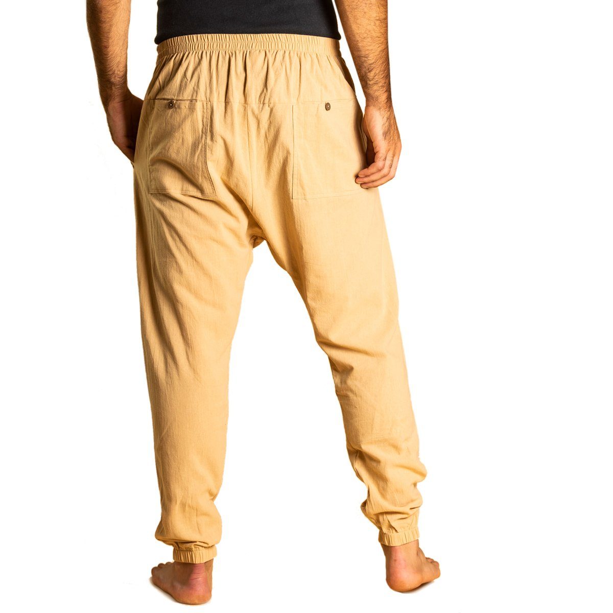 und Herren für Haremshose Unisex vorne Yogipants Wellnesshose hinten Freizeithose PANASIAM Tunnelzug Damen Gummiband wie bequeme Beige Aladinhose classic