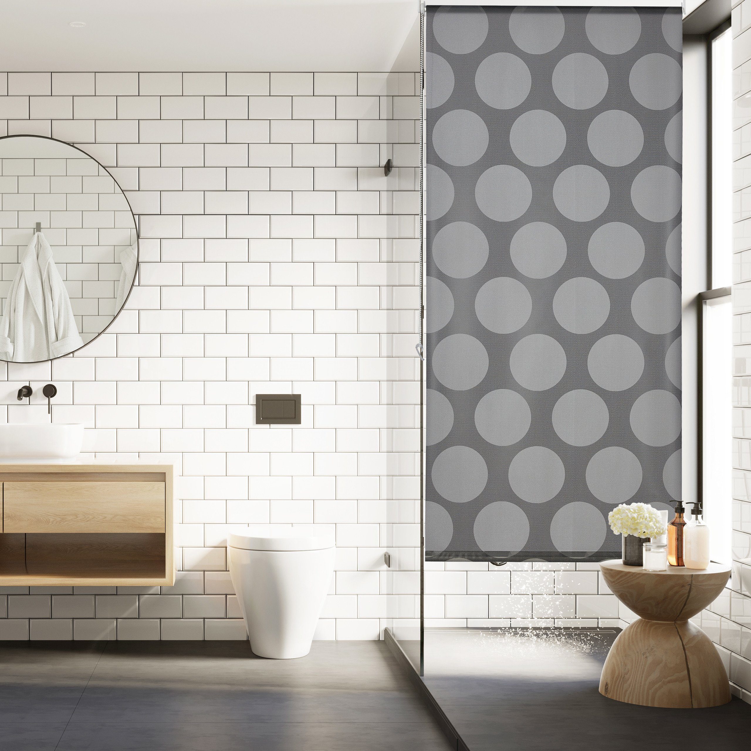 relaxdays Duschrollo grau Punkte Breite 100 cm, 100x240cm