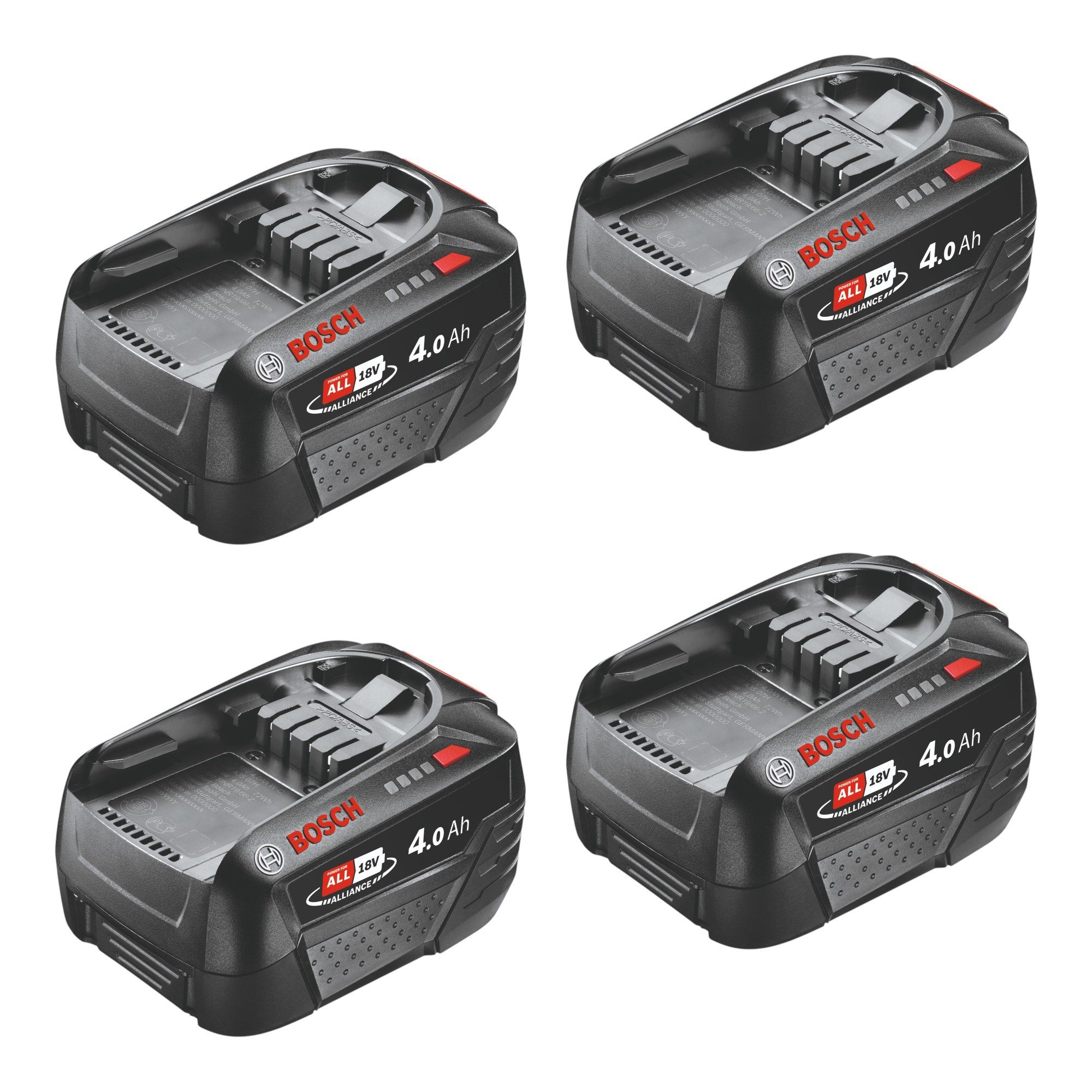 BOSCH 4x PBA 18V 4.0Ah W-C Akku 18 V 4,0 Ah POWER FOR ALL (4x 1600A011T8) Akkupacks