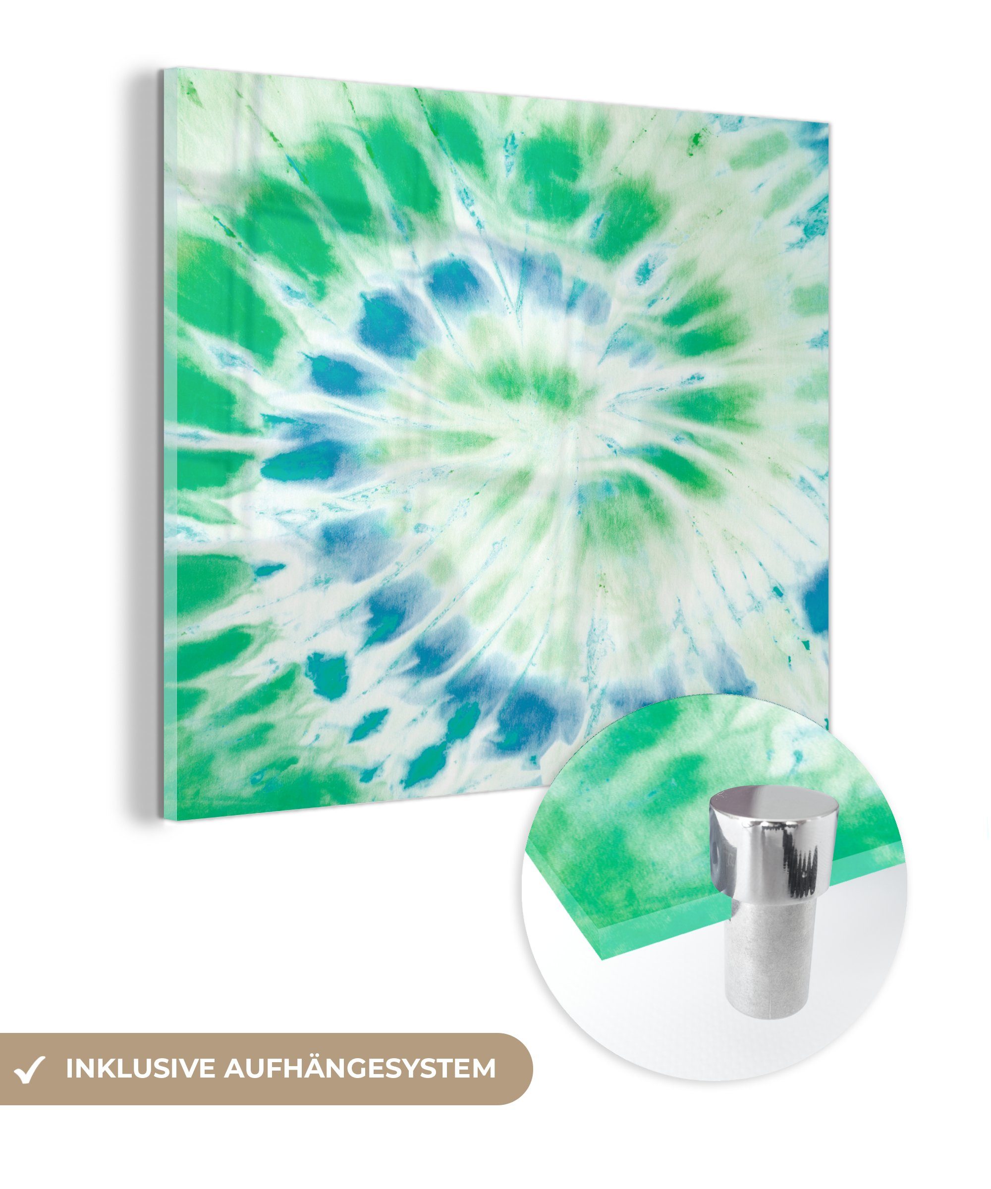 MuchoWow Acrylglasbild Sommer - Krawattenfärbung - Grün, (1 St), Glasbilder - Bilder auf Glas Wandbild - Foto auf Glas - Wanddekoration
