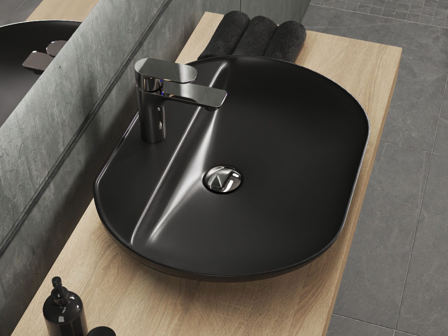 Aqua Bagno Aufsatzwaschbecken Waschschale Keramik oval matt schwarz Waschtisch