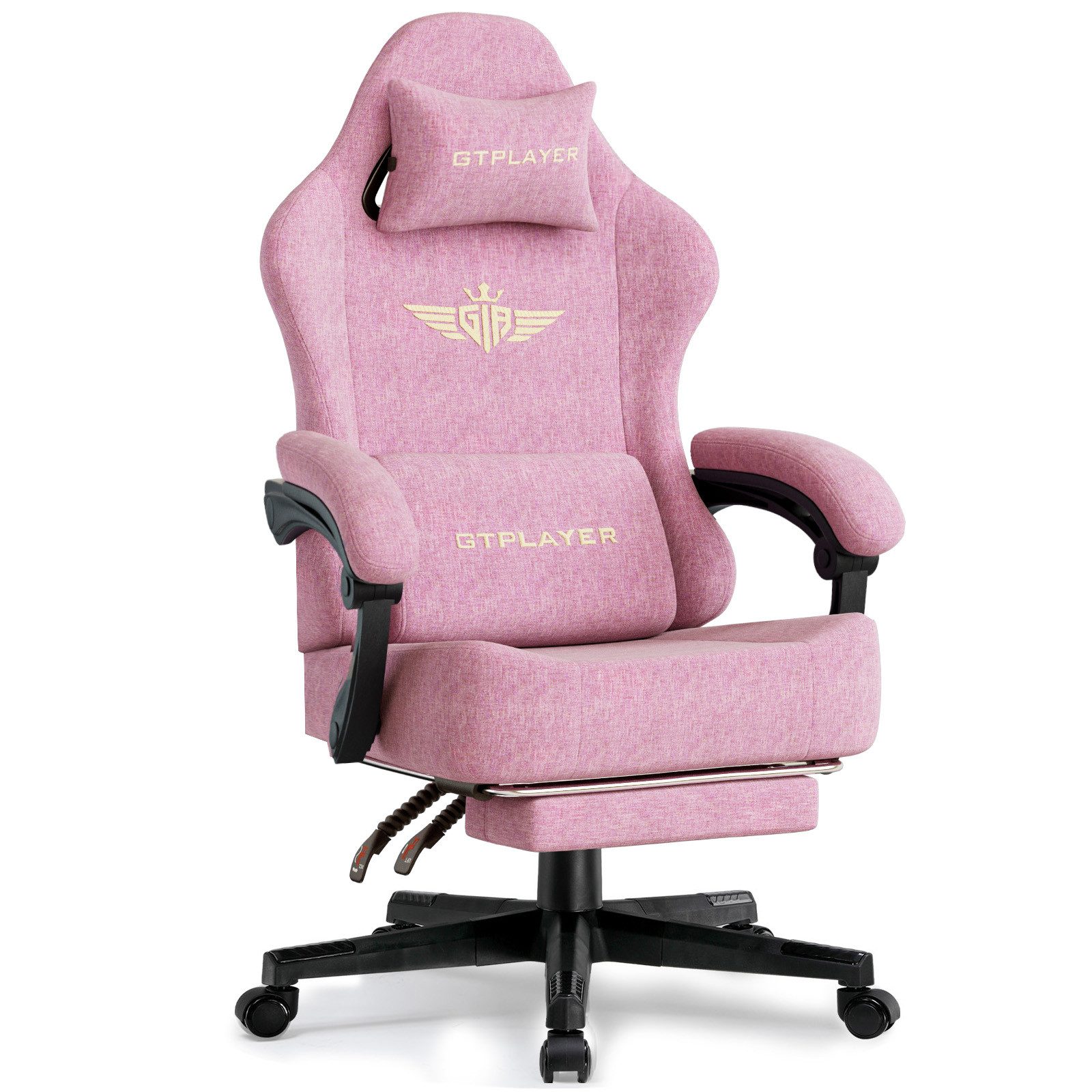 GTPLAYER Gaming-Stuhl Atmungsaktiver Bürostuhl, ergonomisch Hochwertiger - Stoff/Kunstleder, 160° Verstellbare Rückenlehne und ausziehbare Fußstütze
