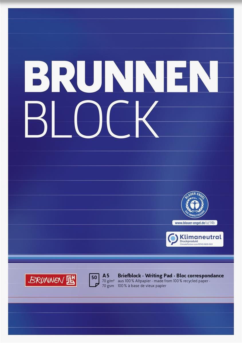 BRUNNEN Briefpapier BRUNNEN 105241701 Block "BRUNNEN-Block" Recycling A5 liniert