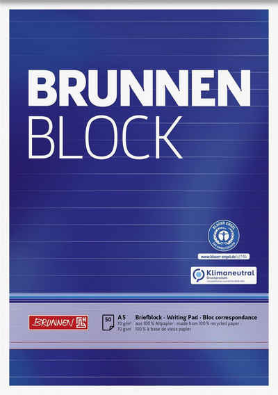 BRUNNEN Briefpapier BRUNNEN 105241701 Block "BRUNNEN-Block" Recycling A5 liniert