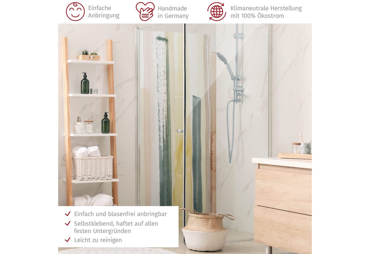 Thumbnail - Bilderdepot24 Badrückwand Aquarell bunt Duschrückwand ohne Bohren Dusche Muster, (1-tlg., Hart-Folie Premium matt 0,61 m...