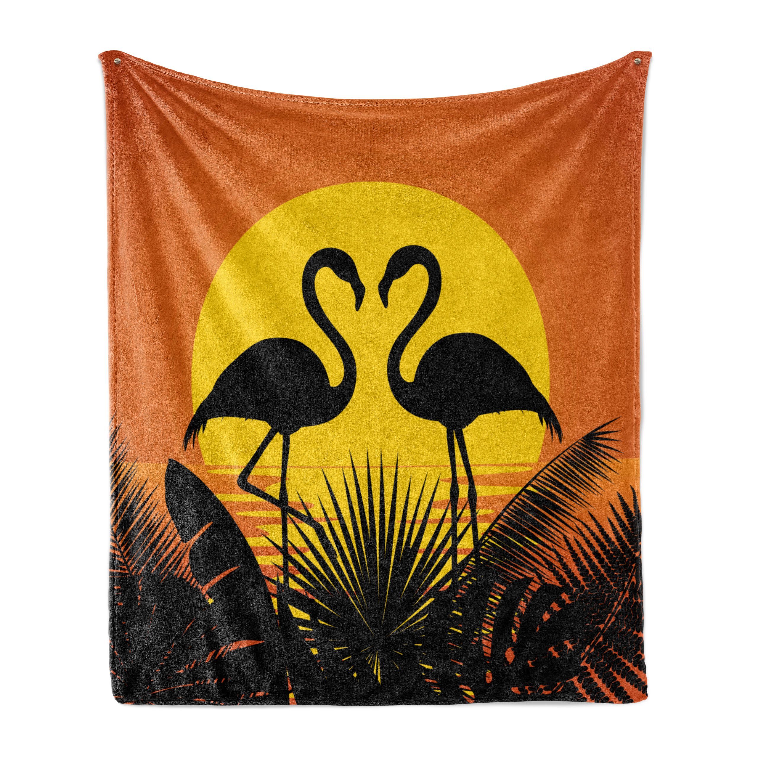 Wohndecke Gemütlicher Plüsch für den Flamingo Außenbereich, Abakuhaus, Innen- und Sunset Leaves Tropisch