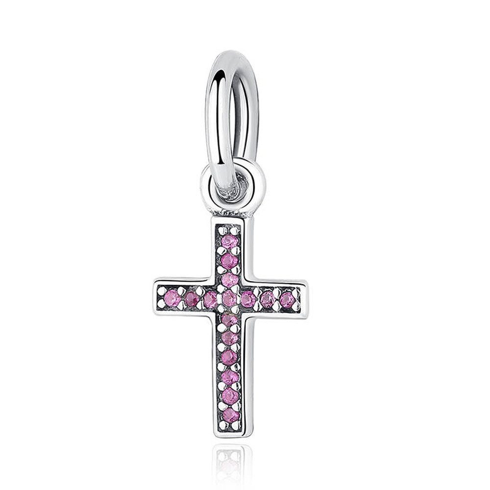 PANDACHARMS Bead Pinkes Kreuz Charm Anhänger für Charm Armband, 925er Silber, Zirkonia