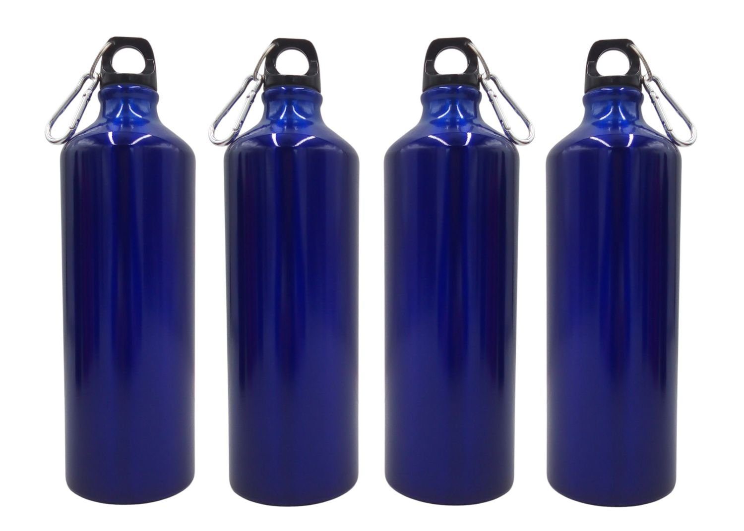 BURI Trinkflasche 4x Aluminium Trinkflasche 1 Liter blau mit Karabiner Wasserflasche Spo