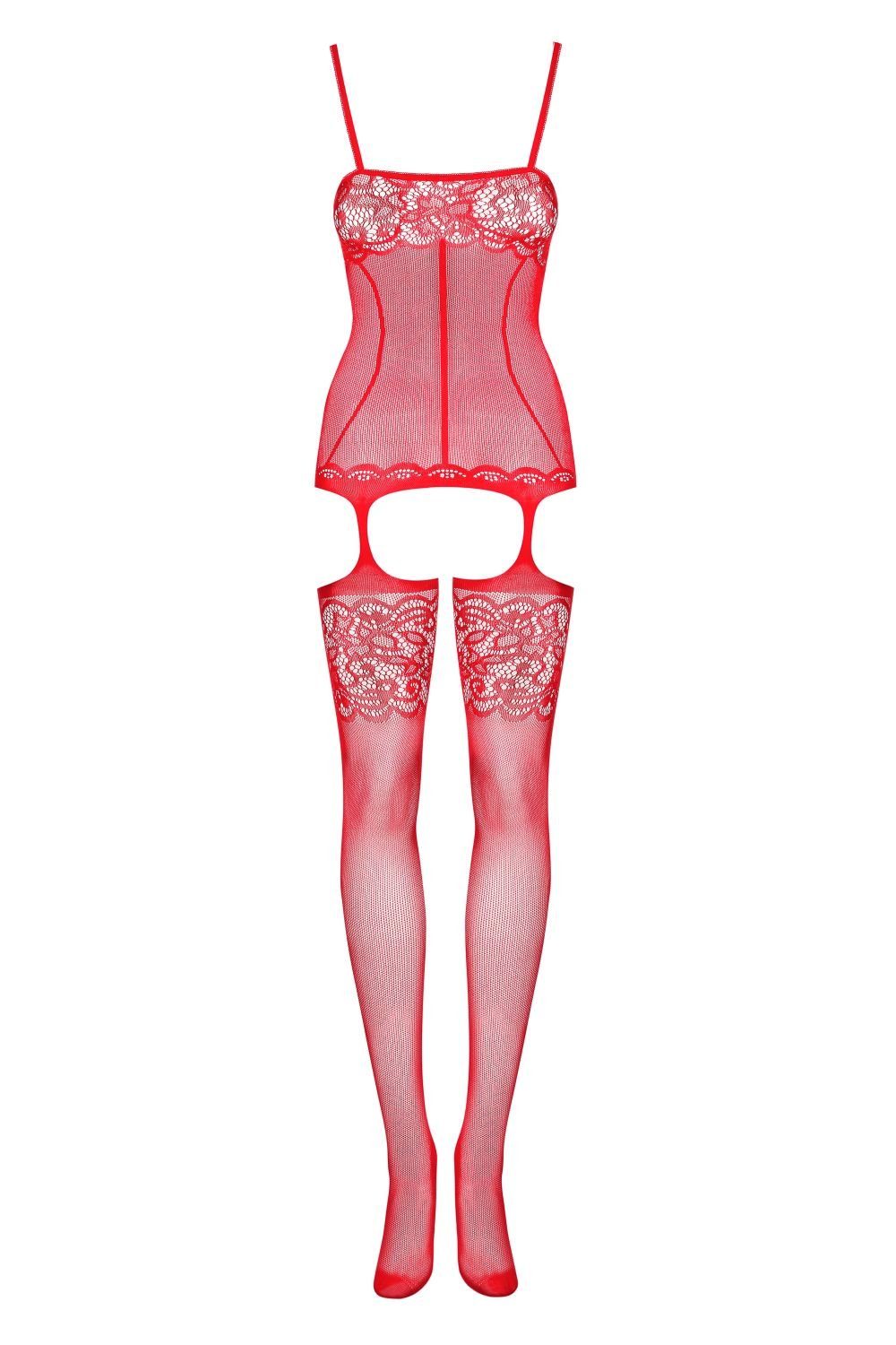 Damen Bodies Obsessive Body Straps-Catsuit rot offen Bodystocking transparent
